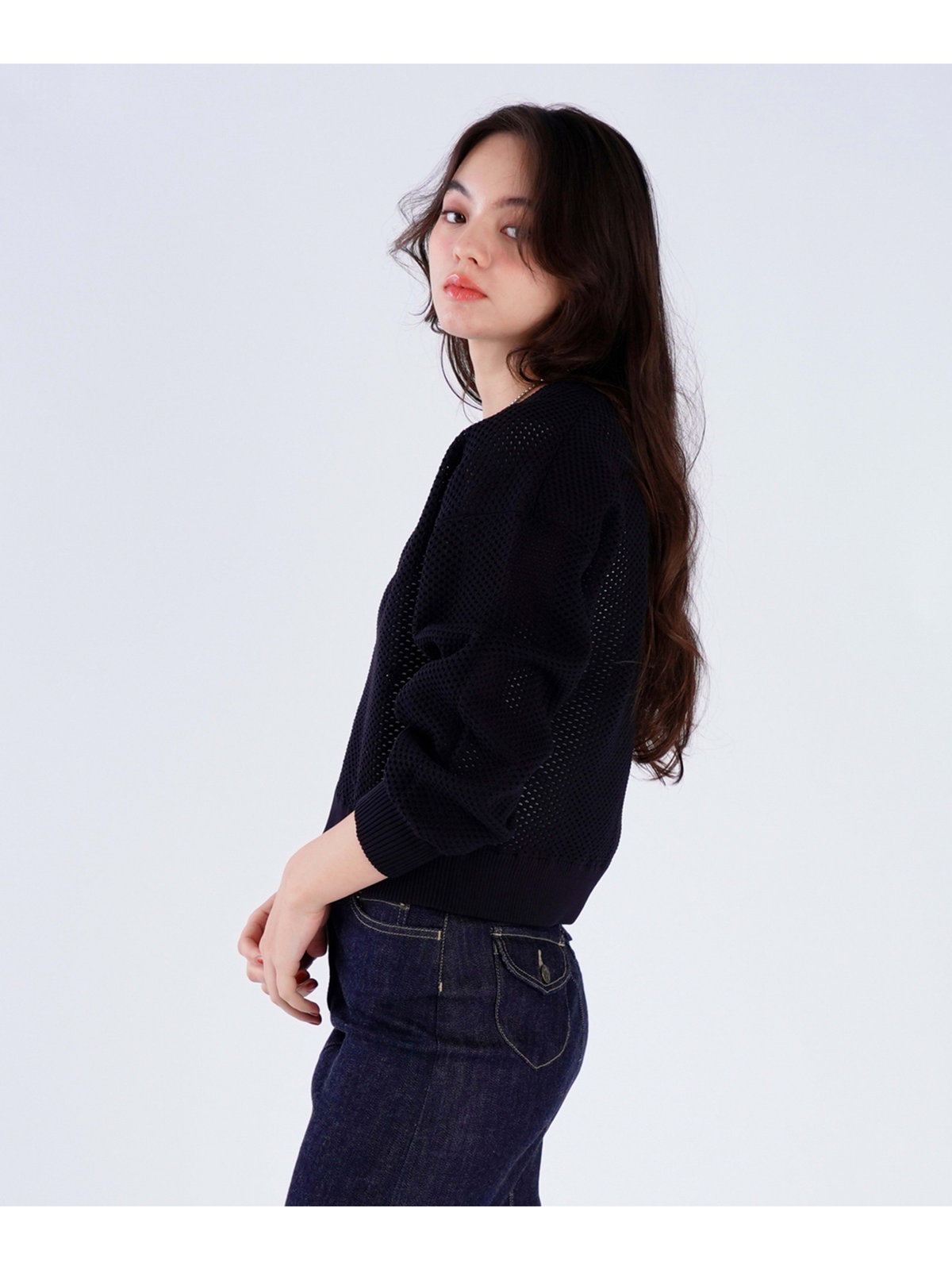 To b. by agnès b. 【Outlet】メッシュ ニット ブルゾン ブラック