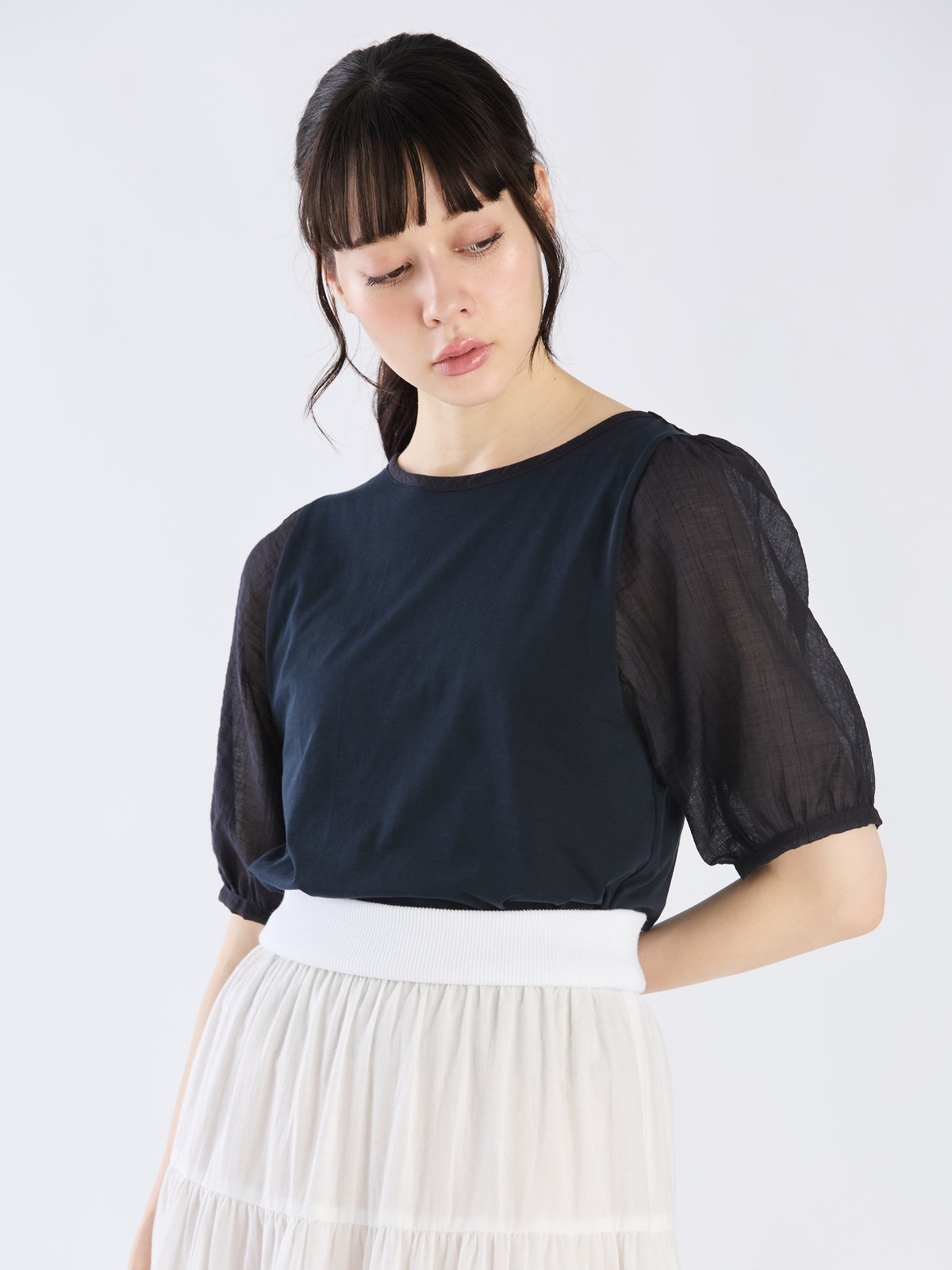 To b. by agnès b. 【Outlet】シアースリーブTシャツ ネイビー