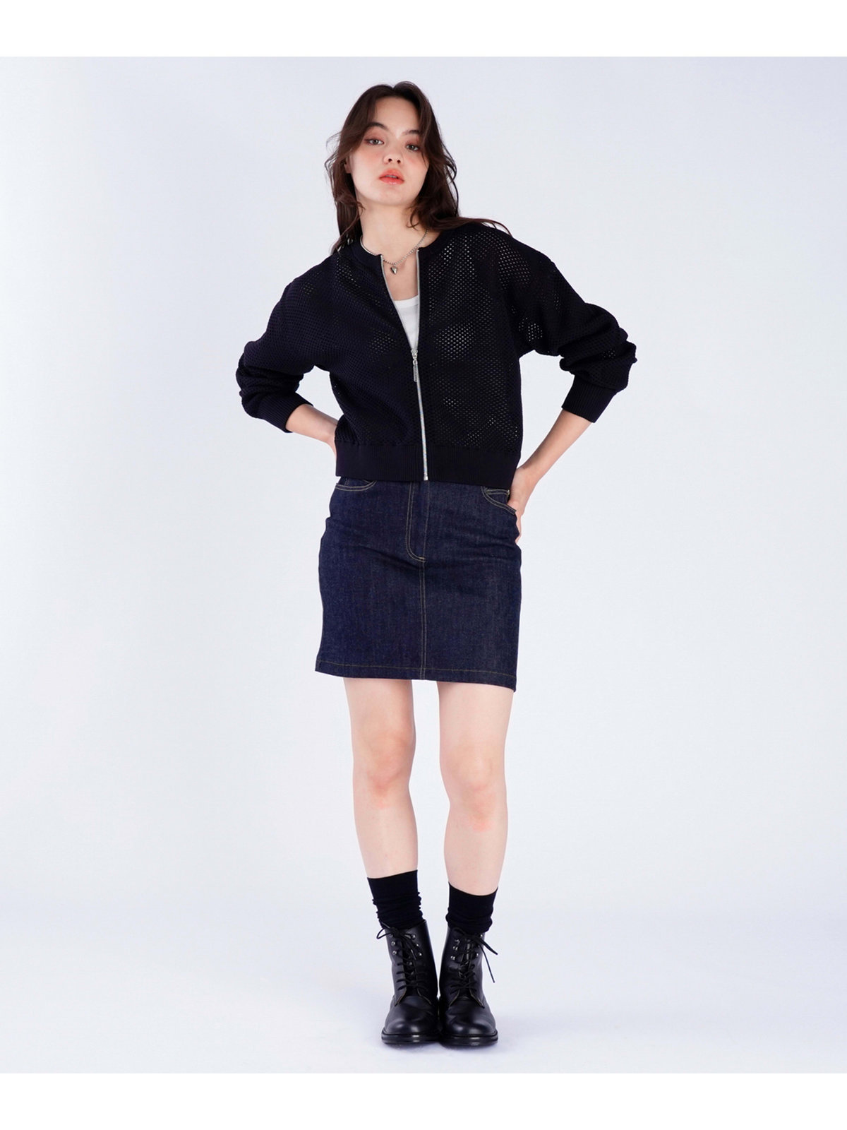 To b. by agnès b. 【Outlet】メッシュ ニット ブルゾン ブラック