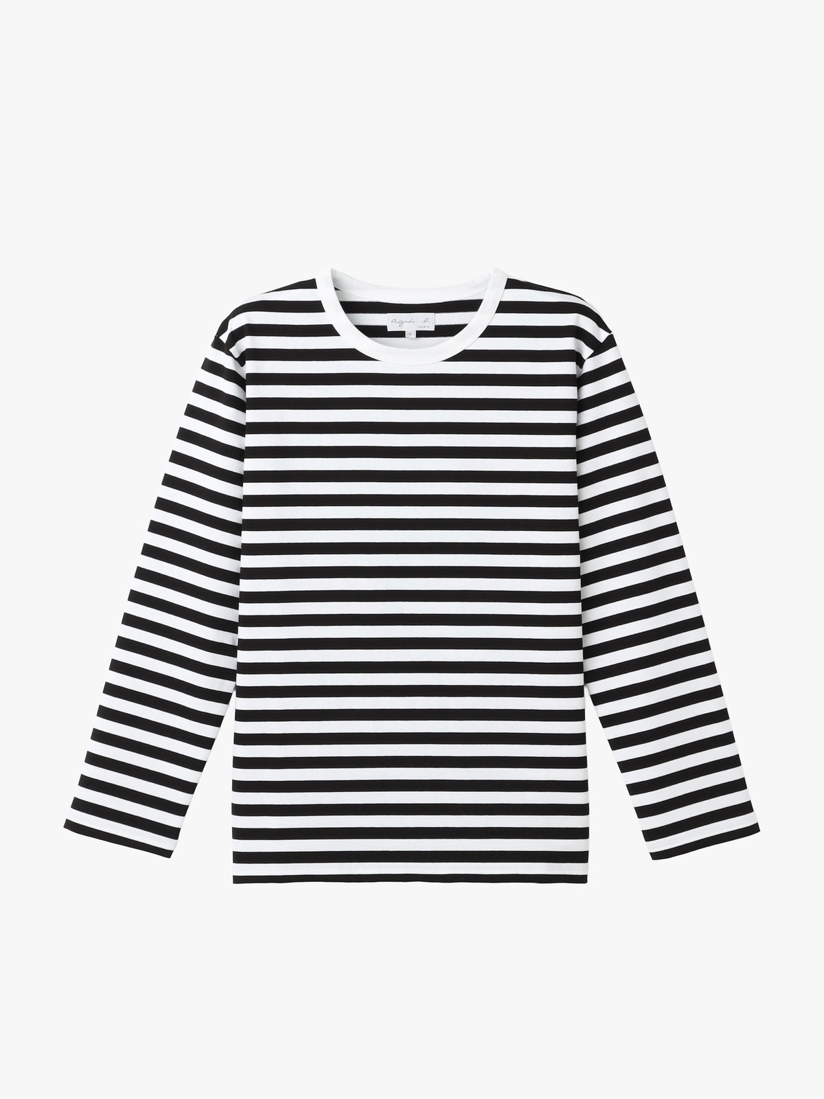 FEMME ウィメンズ 細ボーダー コットン 長袖 Tシャツ "Cool" ホワイト×ブラック