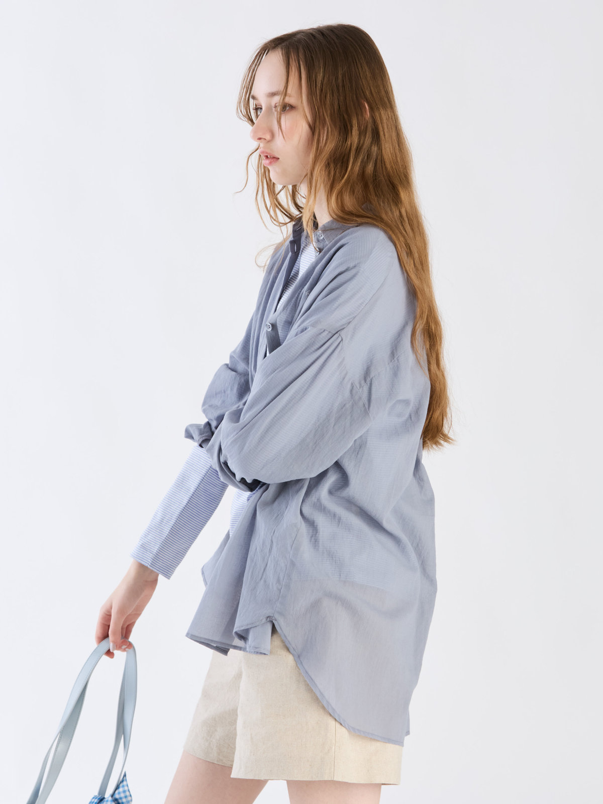 To b. by agnès b. コットン ロングスリーブ ボーイズシャツ ネイビー