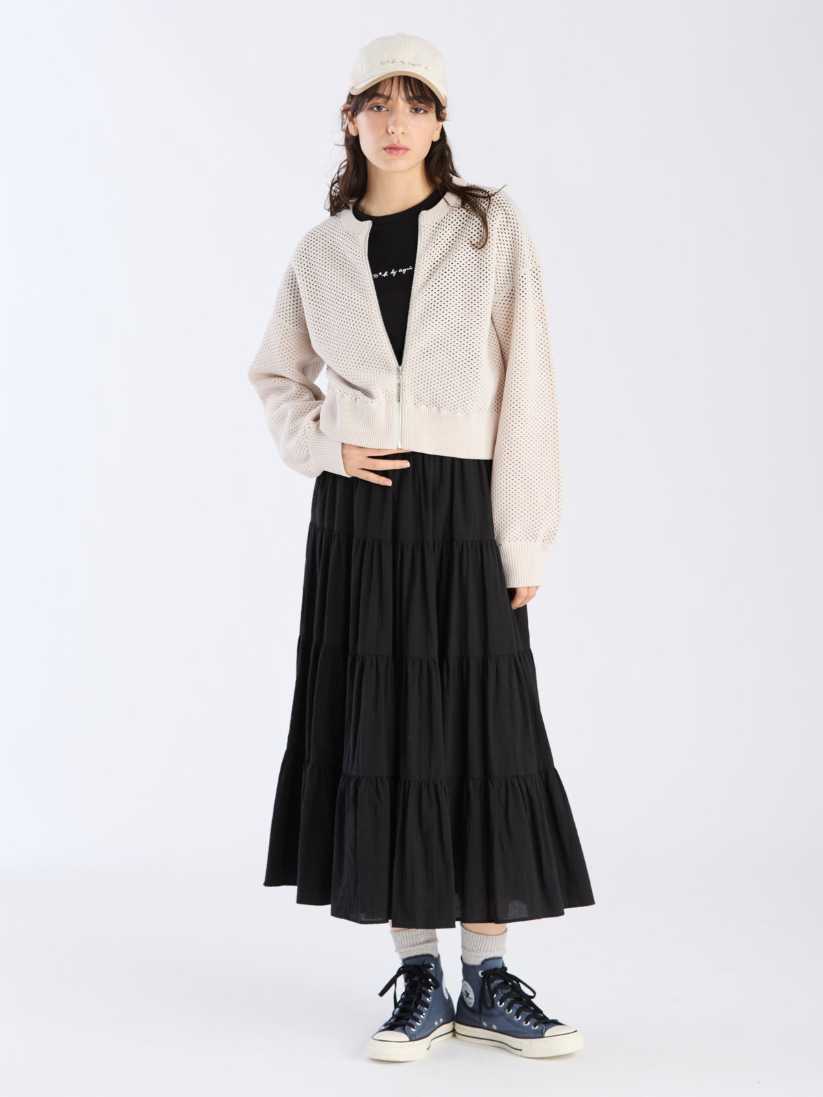 To b. by agnès b. 【Outlet】メッシュ ニット ブルゾン ホワイト