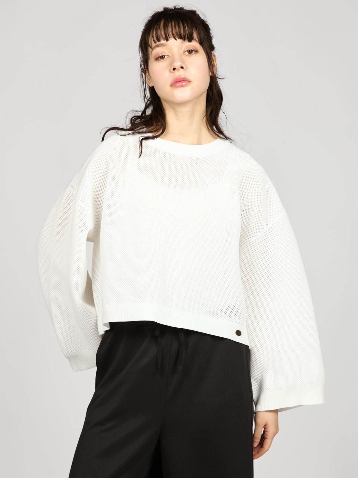 To b. by agnès b. 【Outlet】ライトメッシュニットプルオーバー ホワイト