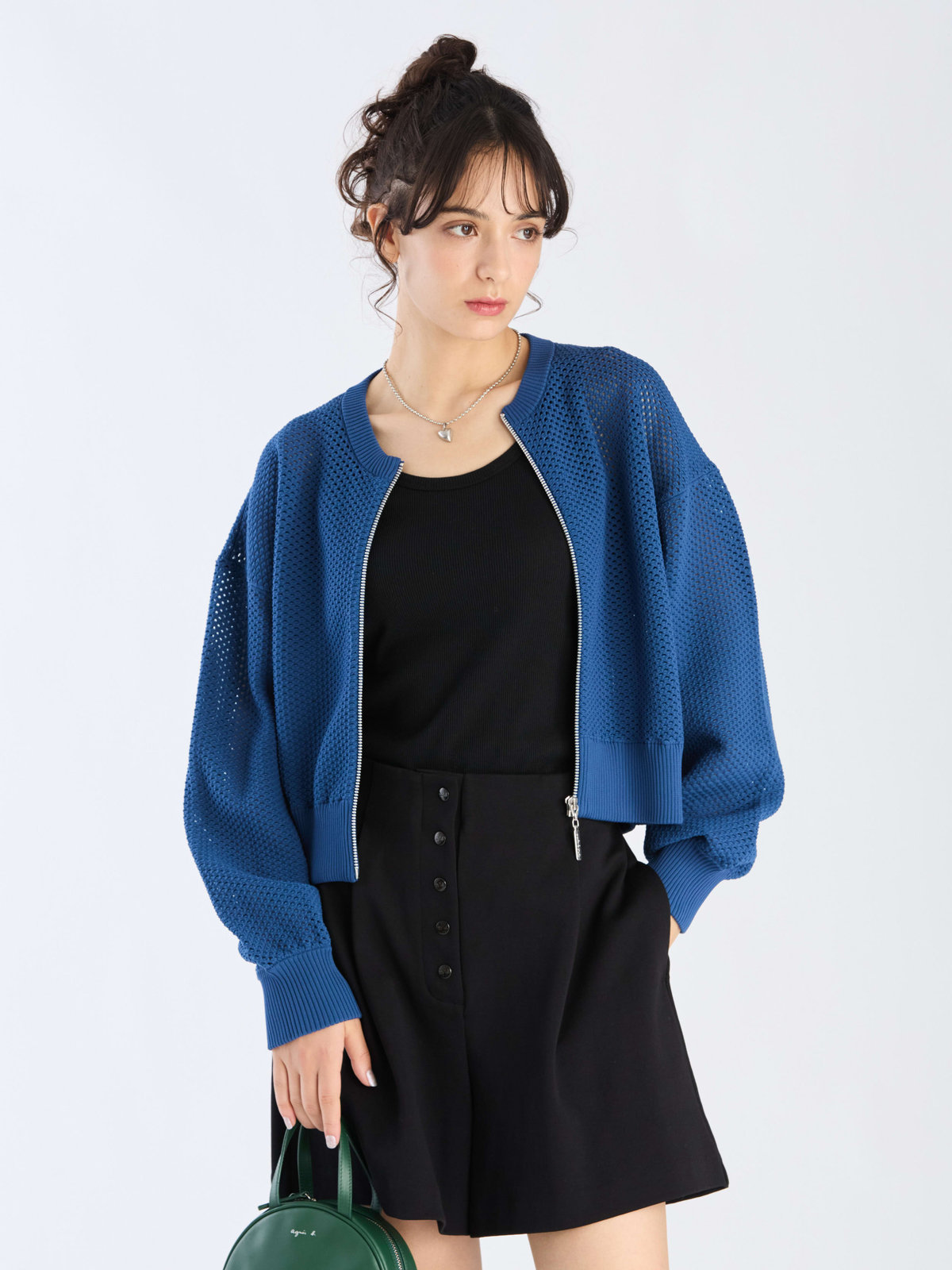 To b. by agnès b. 【Outlet】メッシュ ニット ブルゾン ブルー
