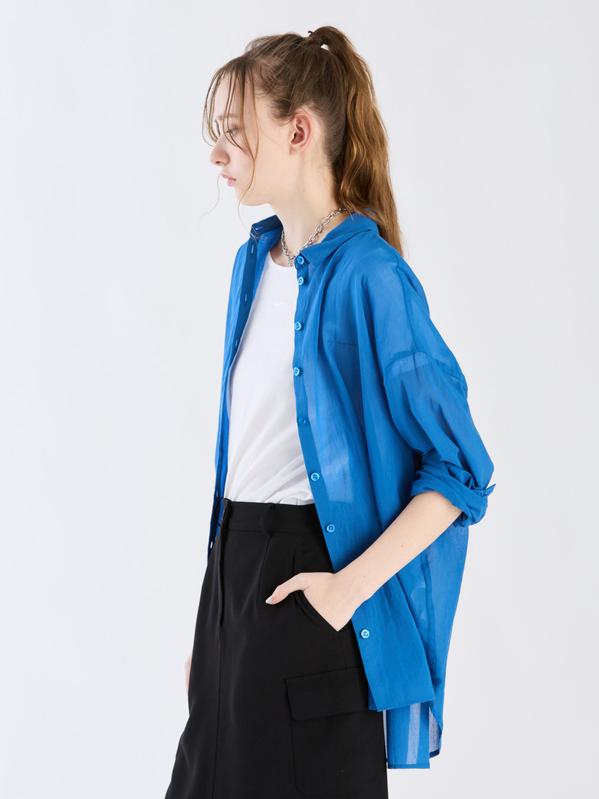 To b. by agnès b. 【Outlet】ロングスリーブボーイズシャツ ブルー