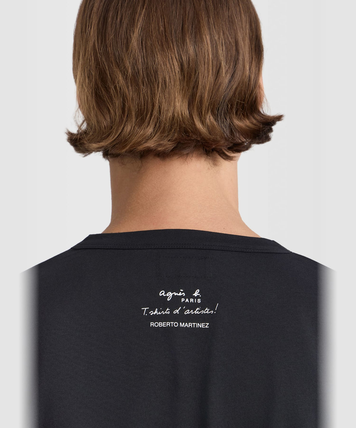 HOMME メンズ メンズ プリント コットン 半袖 アーティスト Tシャツ "Roberto Martinez" ブラック