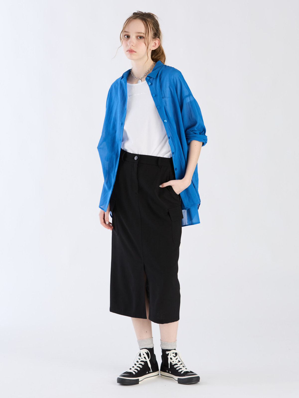 To b. by agnès b. 【Outlet】ロングスリーブボーイズシャツ ブルー