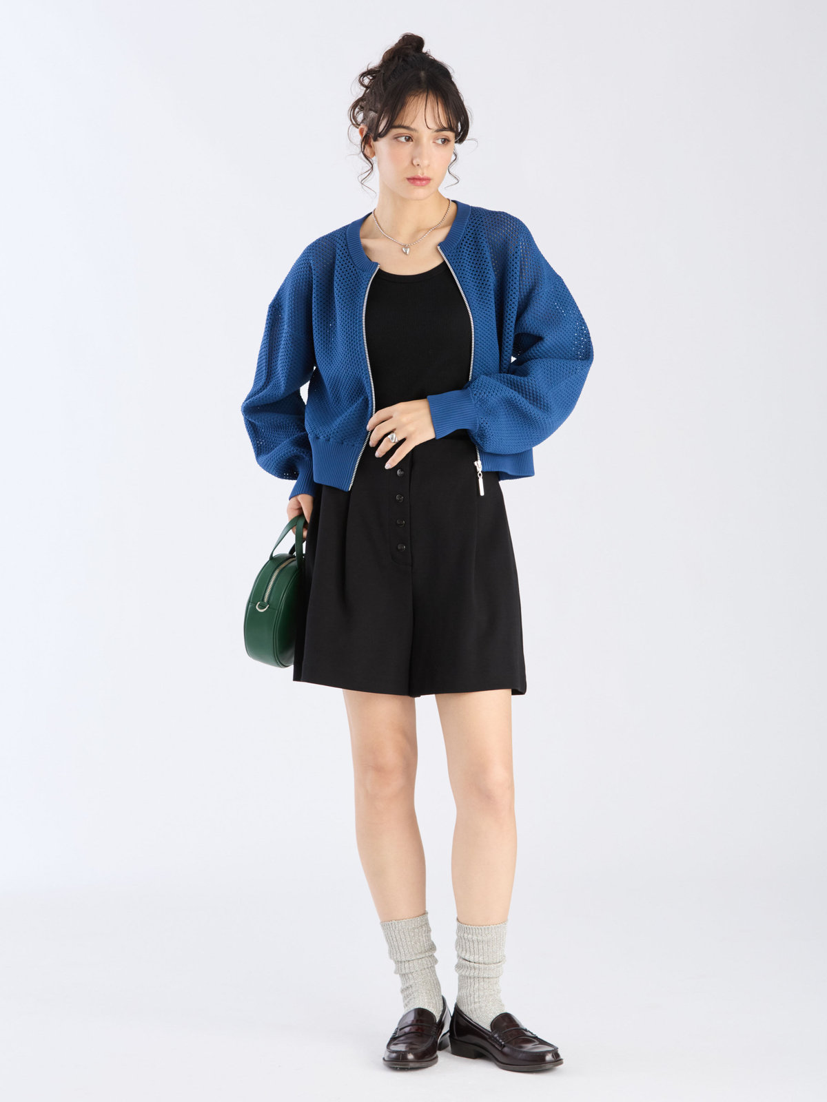 To b. by agnès b. 【Outlet】メッシュ ニット ブルゾン ブルー
