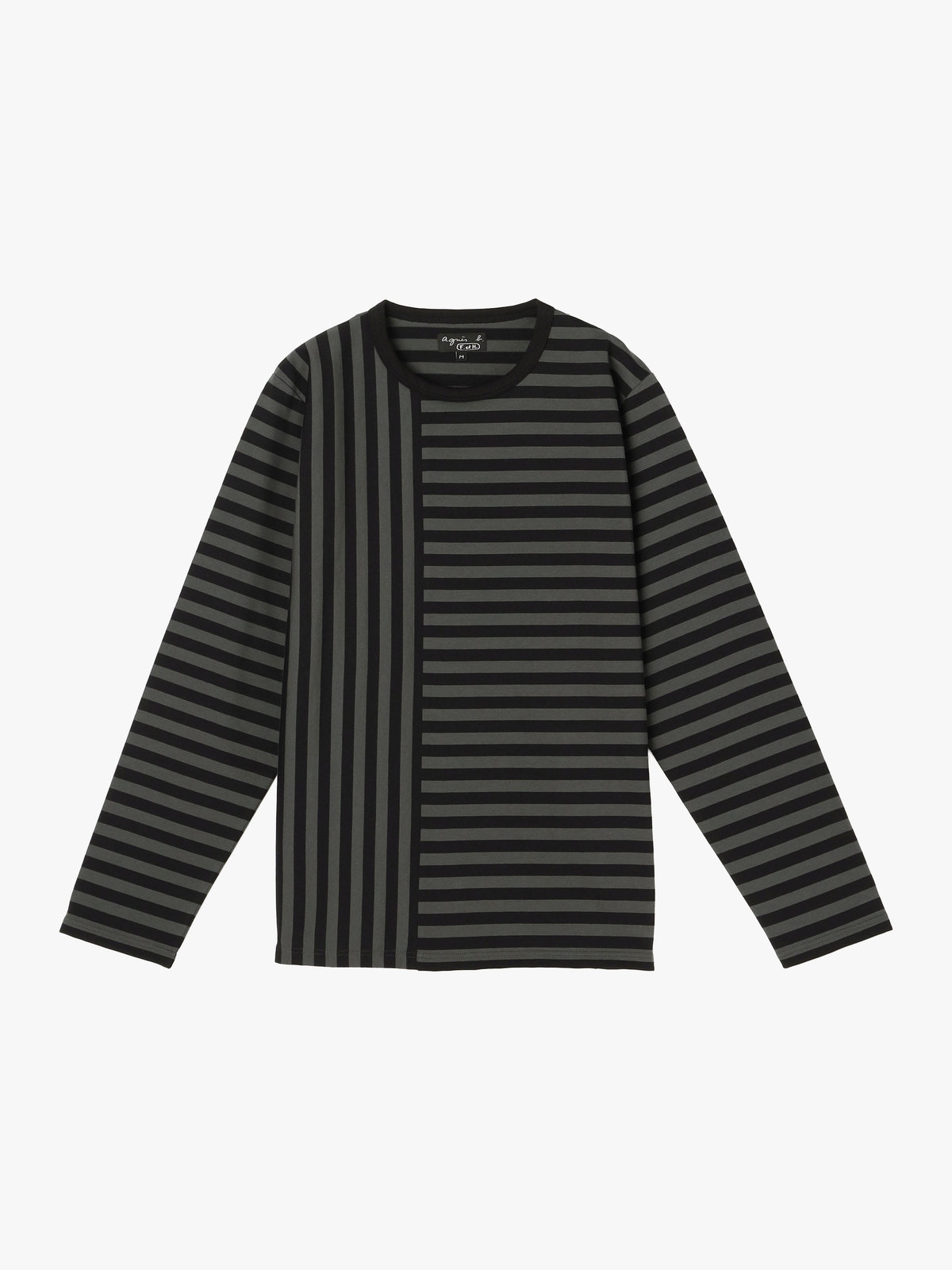 FEMME ウィメンズ 【by R 限定品】agnes b. 細ボーダーxストライプ コットン 長袖 Tシャツ "Haru" グレー系その他