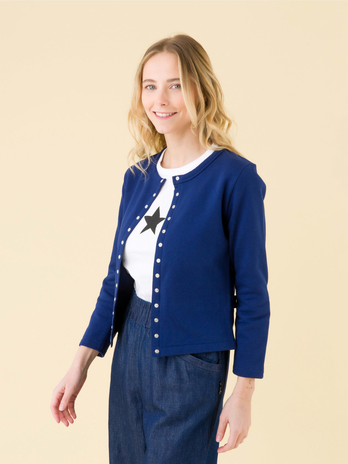 FEMME ウィメンズ コットン メルトン カーディガンプレッション "Le Petit" ブルー系その他