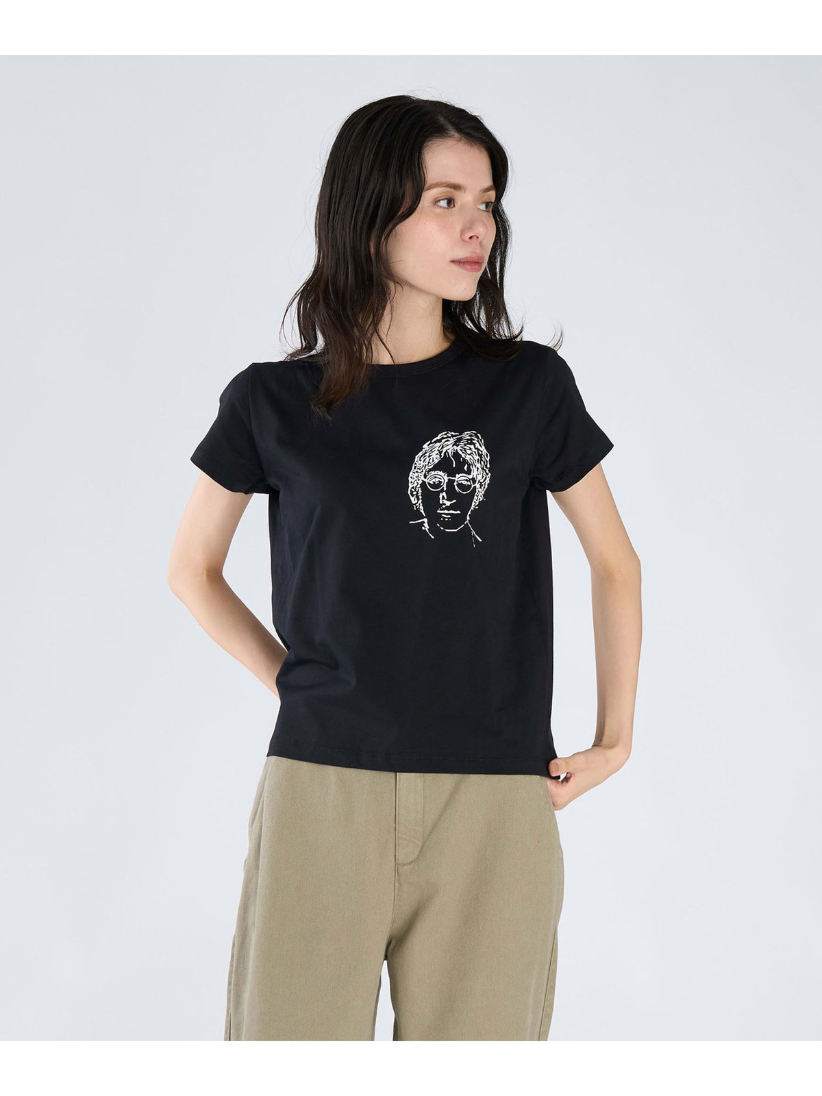 FEMME ウィメンズ プリント コットン 半袖 アーティスト Tシャツ "Rafael Gray" ブラック