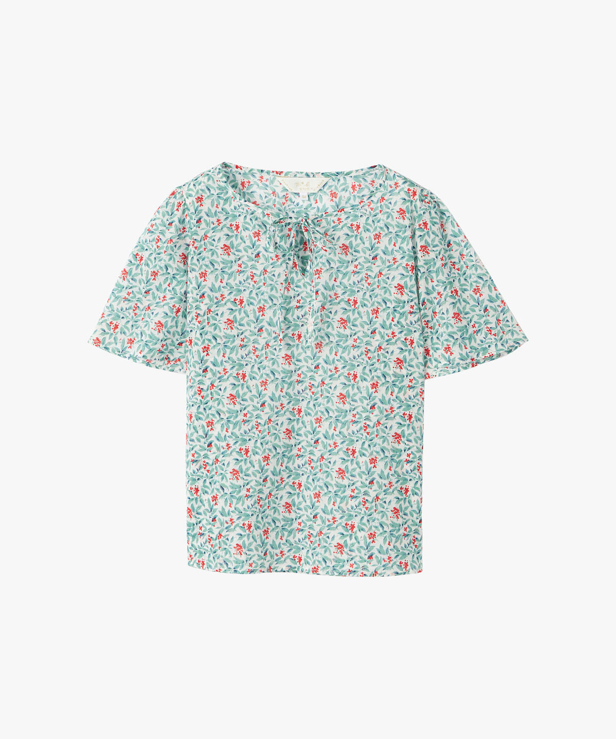 To b. by agnès b. ボタニカル プリント コットン 半袖 ブラウス レッド