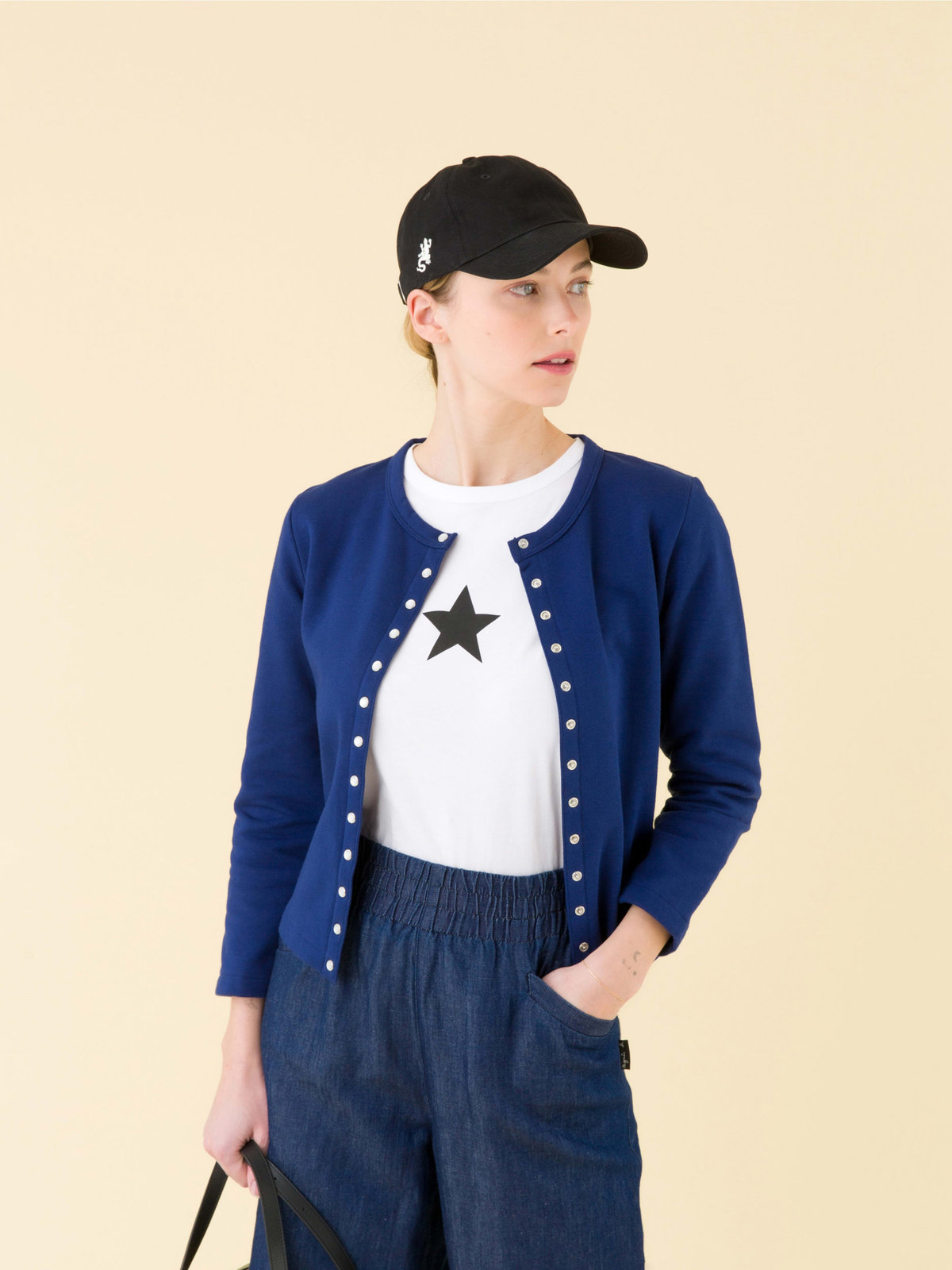 FEMME ウィメンズ コットン メルトン カーディガンプレッション "Le Petit" ブルー系その他