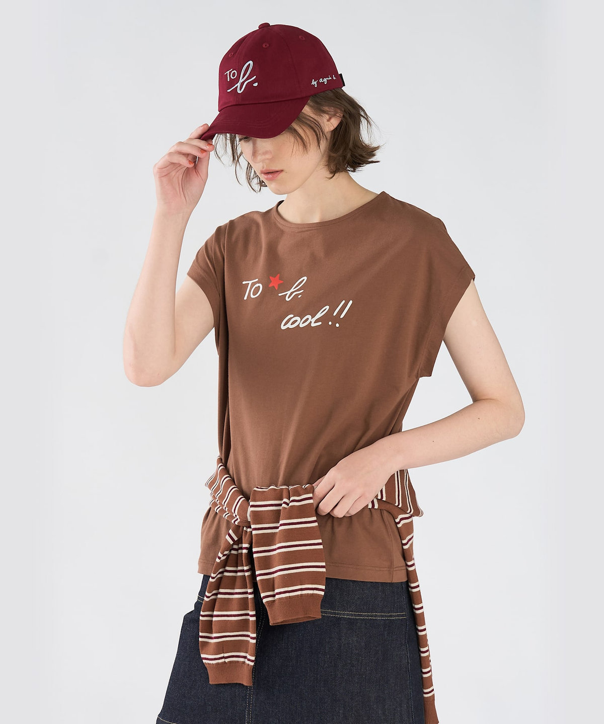 To b. by agnès b. To b. by agnes b.× green label relaxing オーガニックコットン プリントTシャツ "cool!!" ブラウン