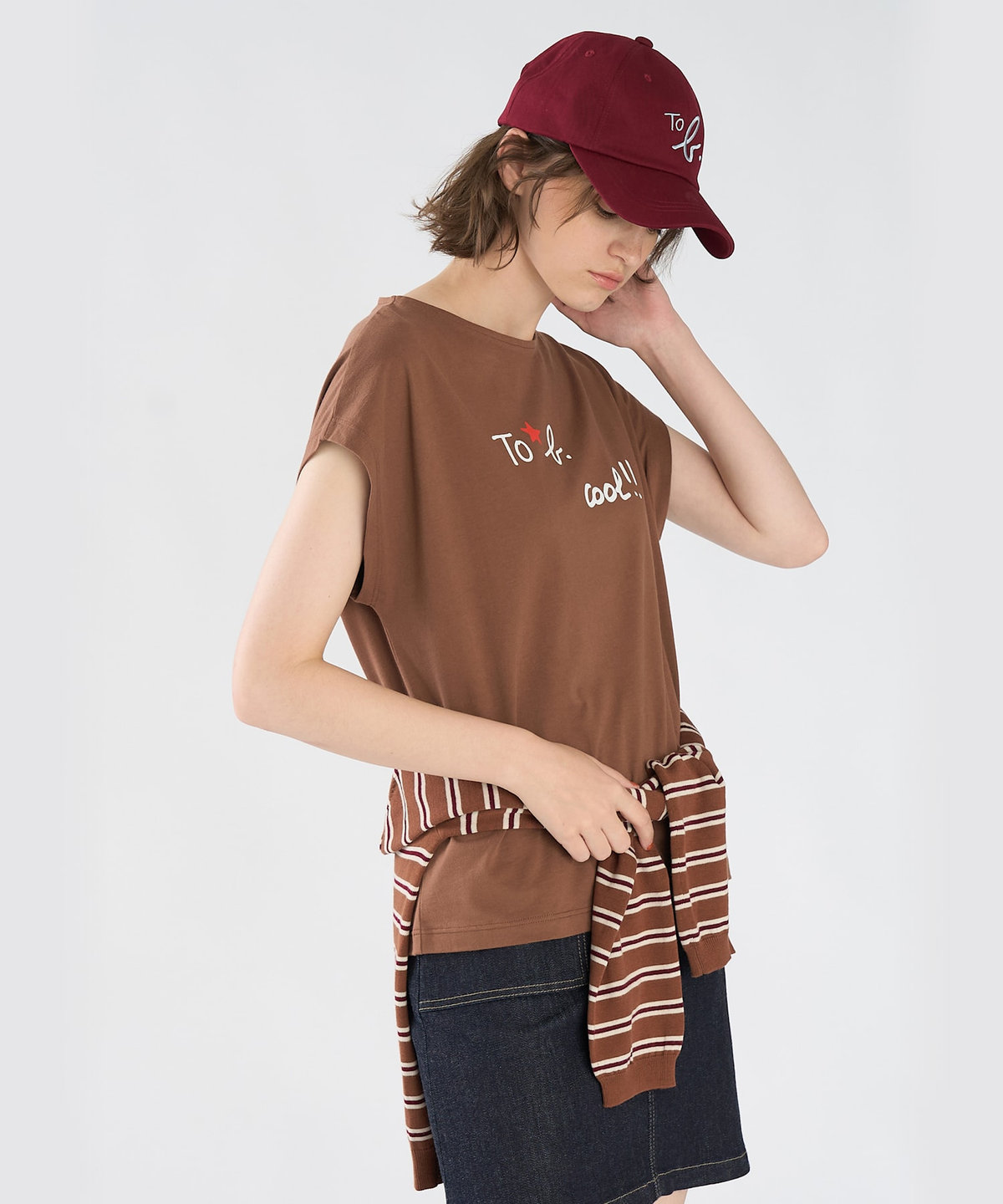 To b. by agnès b. To b. by agnes b.× green label relaxing オーガニックコットン プリントTシャツ "cool!!" ブラウン