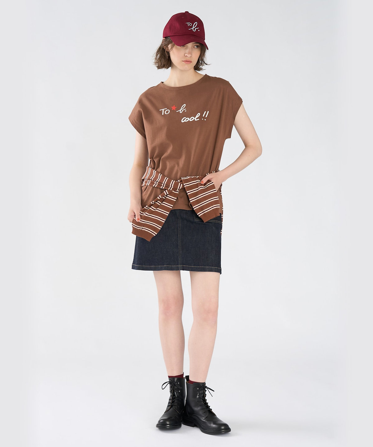 To b. by agnès b. To b. by agnes b.× green label relaxing オーガニックコットン プリントTシャツ "cool!!" ブラウン