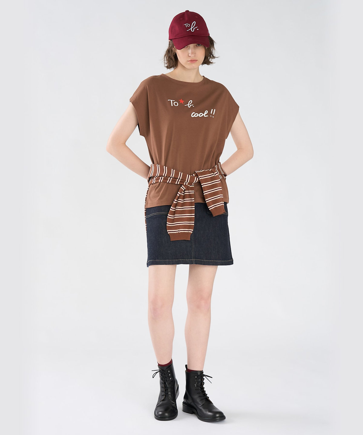 To b. by agnès b. To b. by agnes b.× green label relaxing オーガニックコットン プリントTシャツ "cool!!" ブラウン
