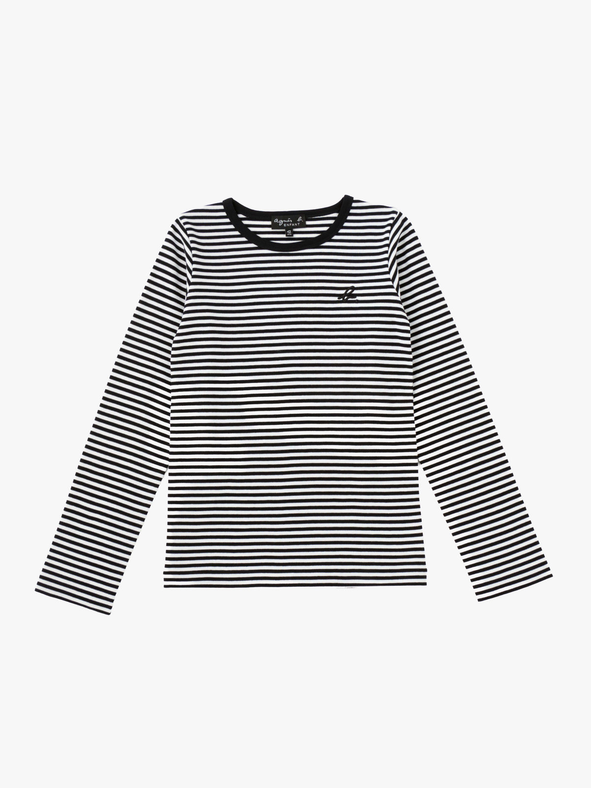 ENFANT ユニセックス キッズ "b."ロゴ コットン 細ボーダー 長袖 Tシャツ ブラック