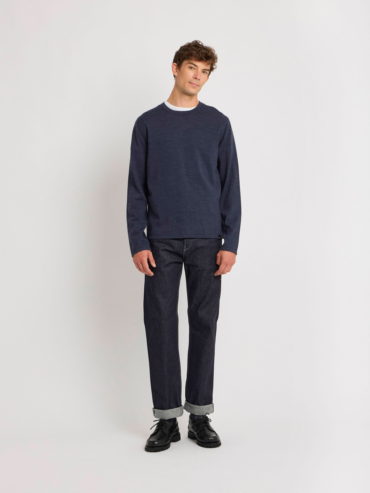HOMME メンズ メンズ メリノウール 長袖 ニットプルオーバー ”Park” ブルー系その他