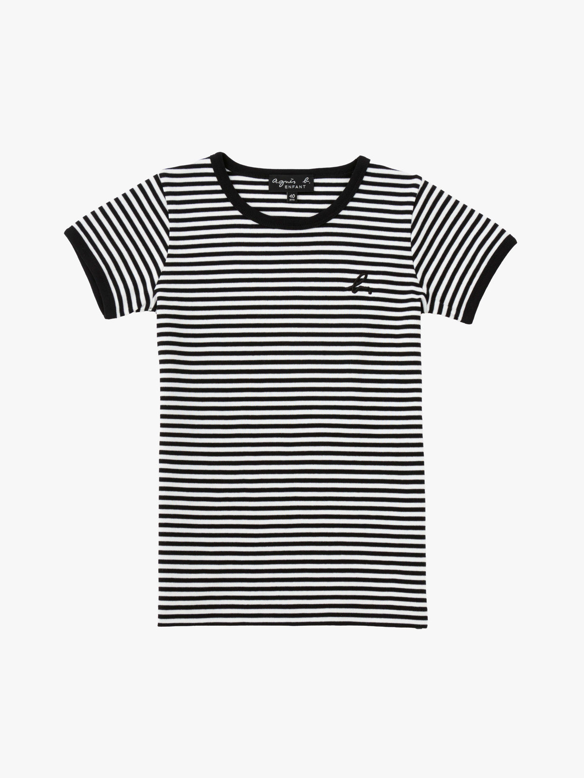 ENFANT ユニセックス キッズ "b."ロゴ コットン ボーダーTシャツ ブラック