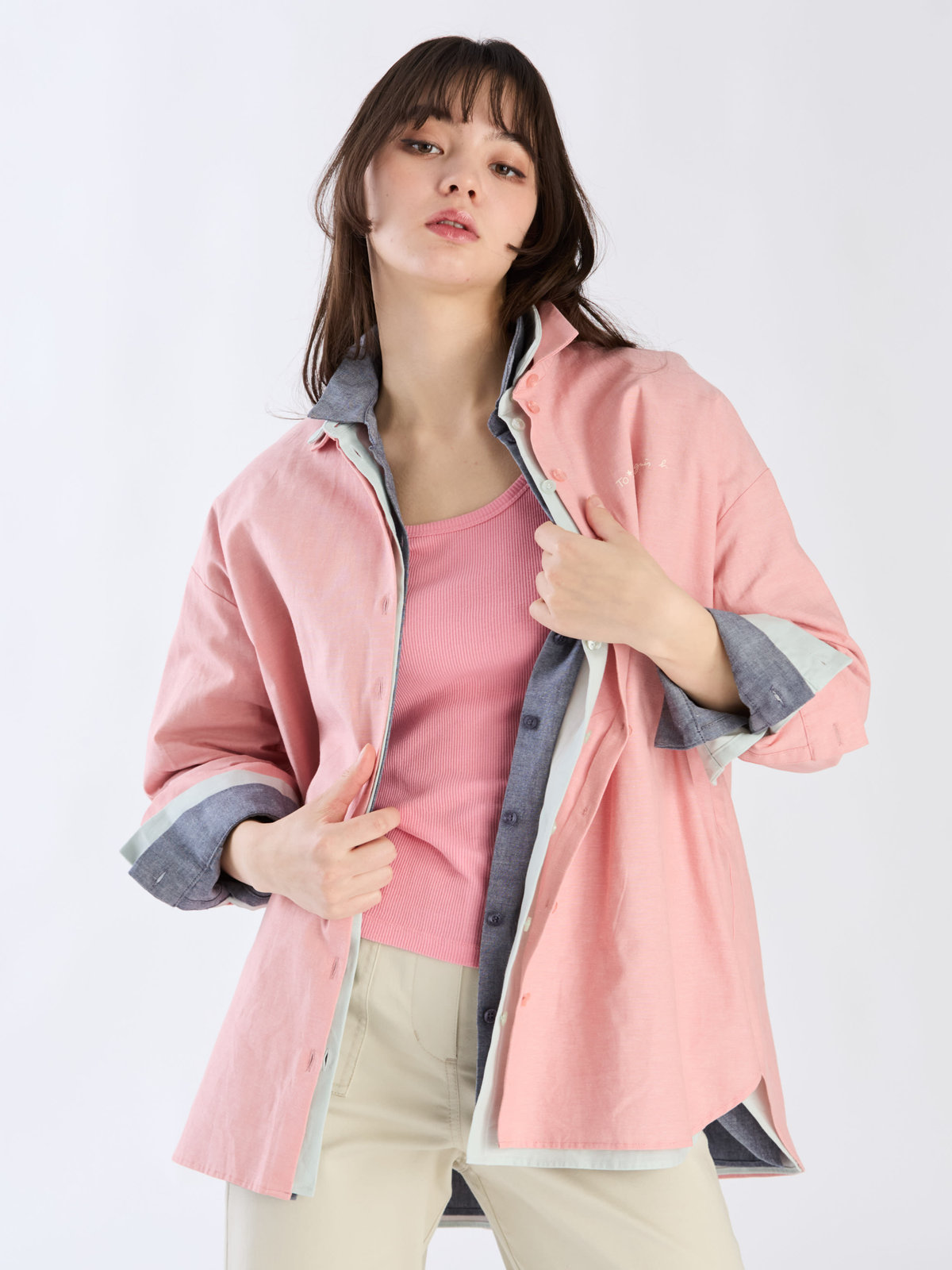 To b. by agnès b. 【Outlet】ロングスリーブボーイズシャツ ピンク