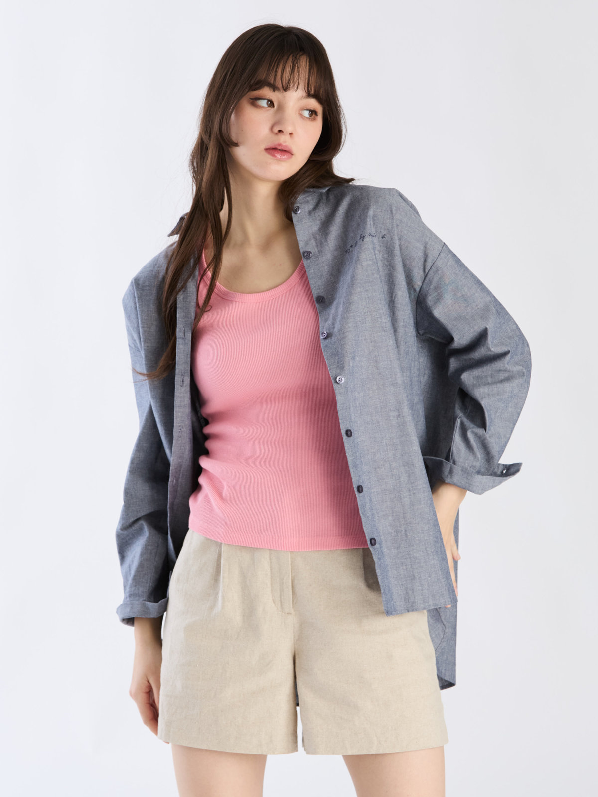 To b. by agnès b. 【Outlet】ロングスリーブボーイズシャツ ネイビー