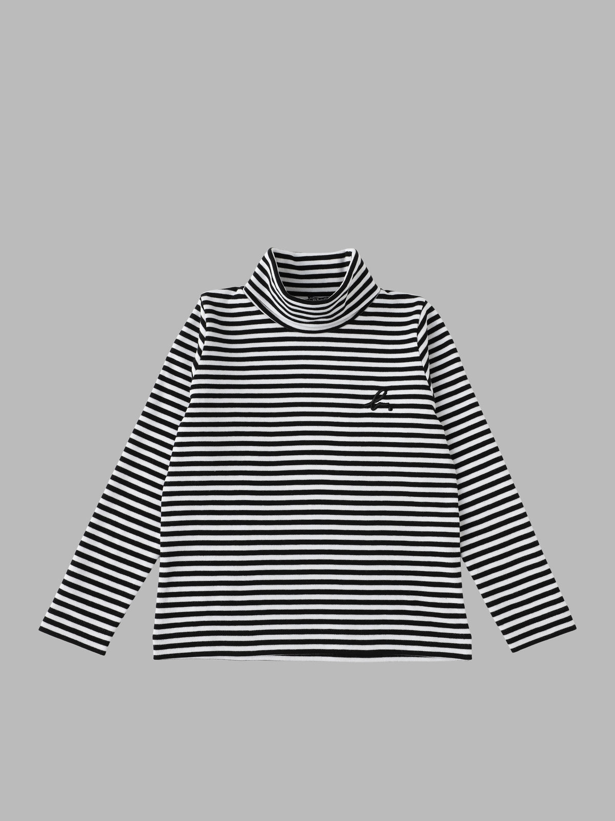 ENFANT ユニセックス キッズ "b."ロゴ コットン ボーダー タートルネック Tシャツ ブラック