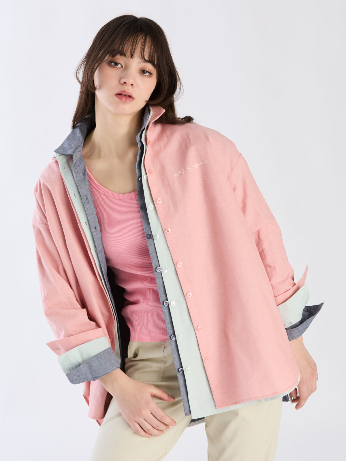 To b. by agnès b. 【Outlet】ロングスリーブボーイズシャツ ネイビー