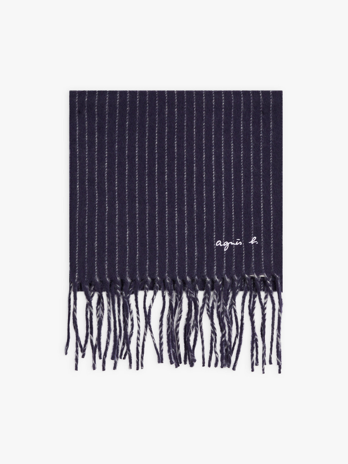HOMME メンズ ロゴ刺繍 ストライプ ウール ストール "Rolland" ネイビー