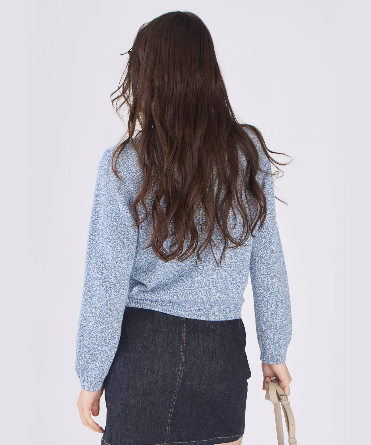 To b. by agnès b. ロゴ コットン ナイロン ジャカード 長袖 ニットプルオーバー ブルー