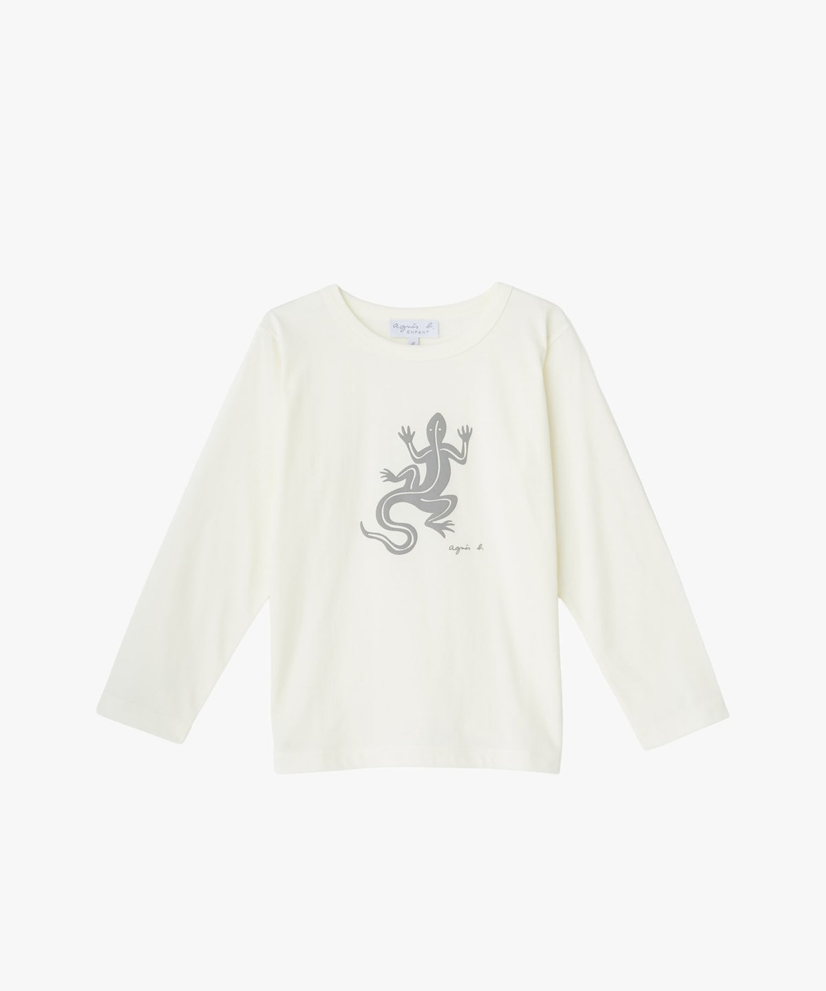 ENFANT ユニセックス キッズ ロゴ アイコニック プリント コットン 長袖 Tシャツ "Lezard" ホワイト