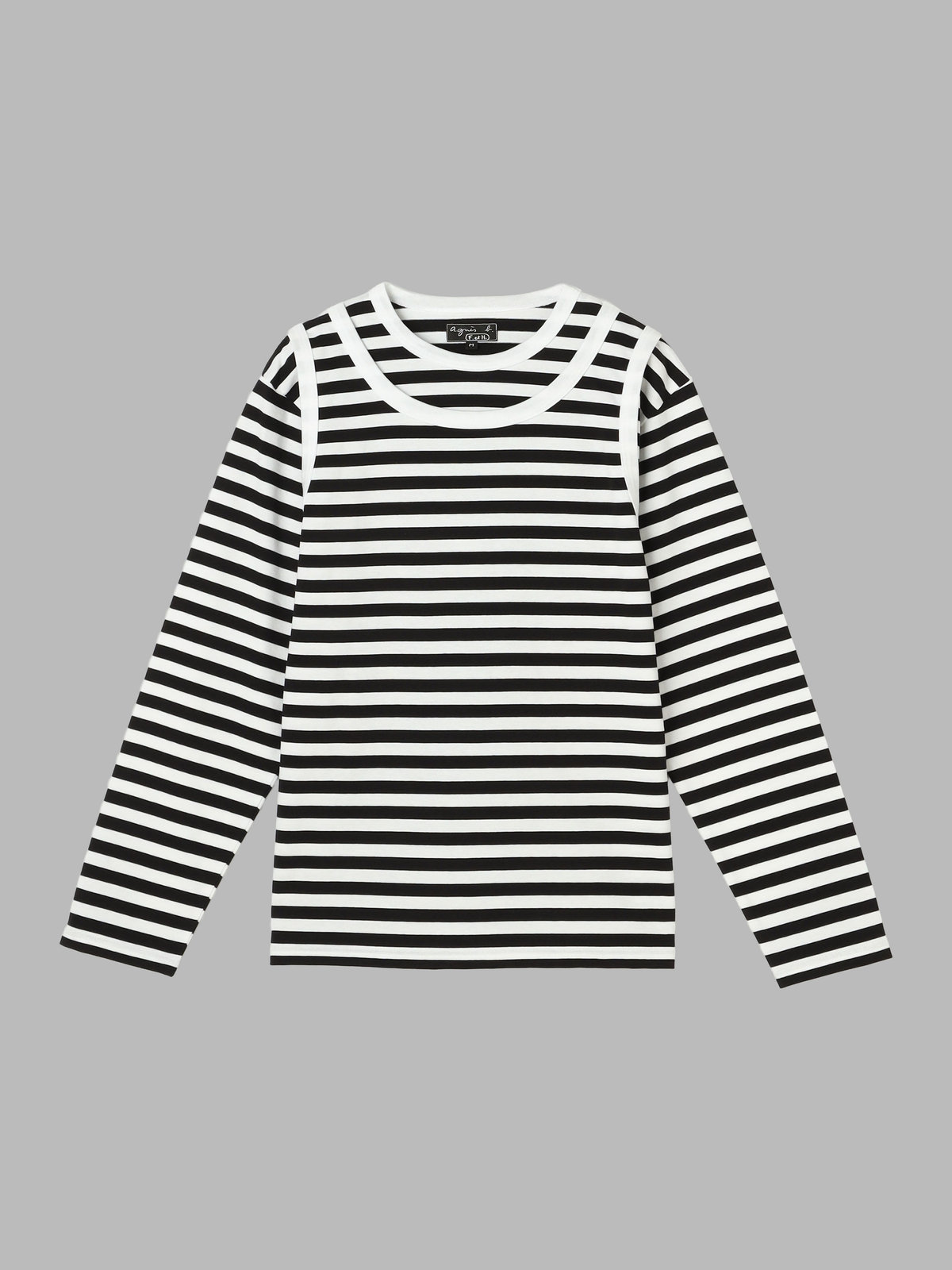 FEMME ウィメンズ 【by R 限定品】agnes b. 細ボーダー レイヤード Tシャツ "Eri" ホワイト×ブラック