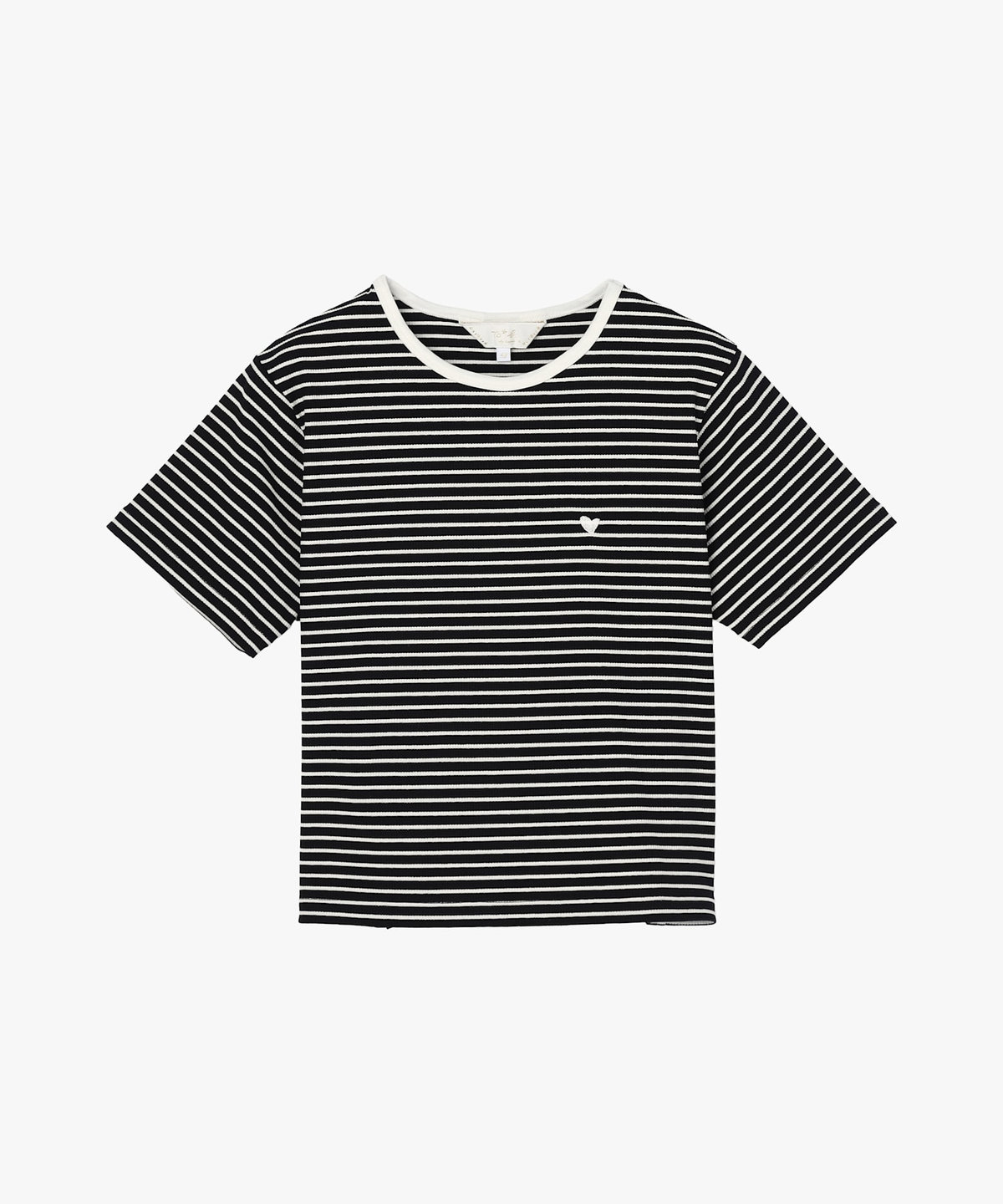 To b. by agnès b. ハート 刺繍 リブ ボーダー 半袖 Tシャツ ブラック