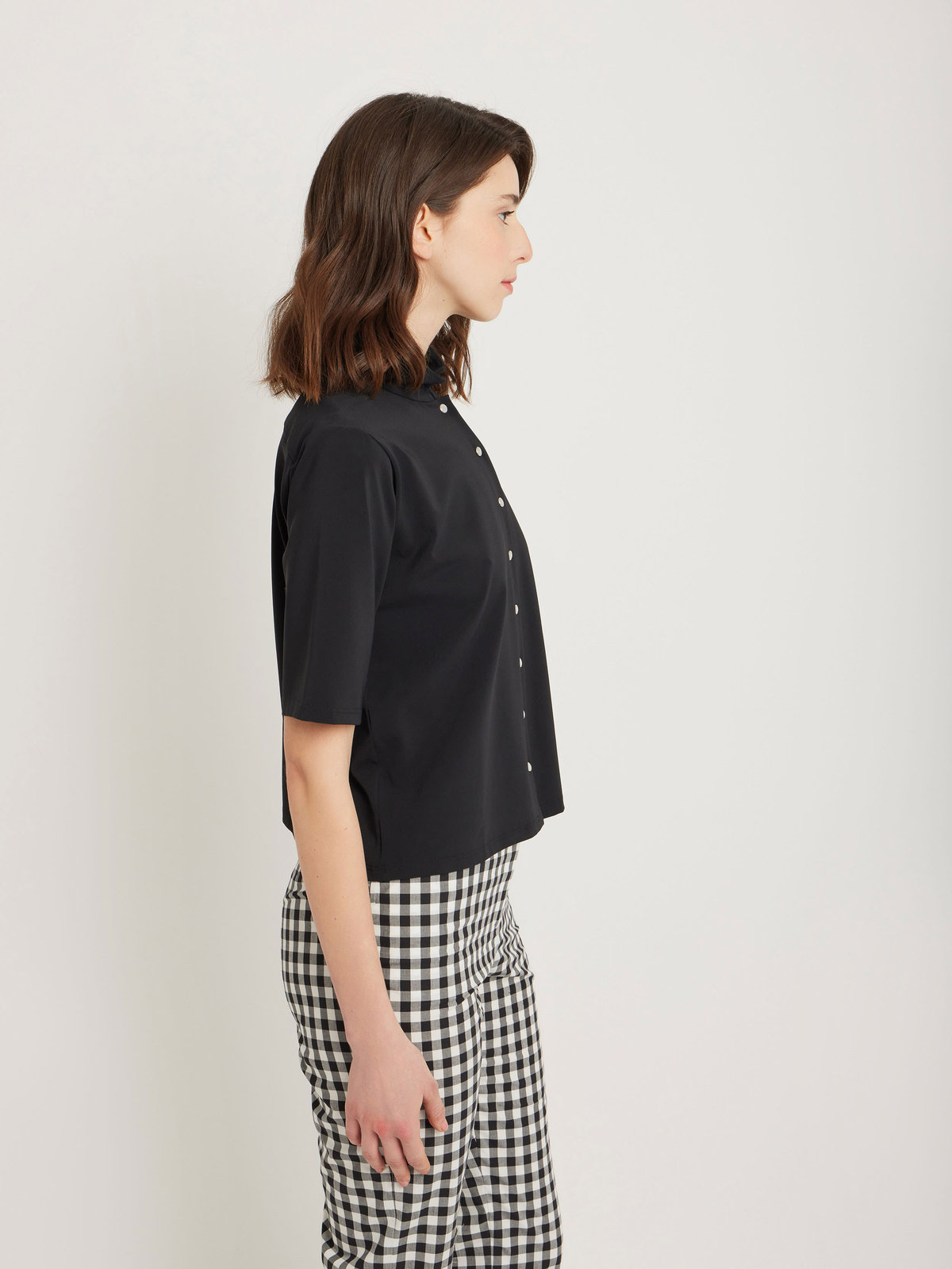 FEMME ウィメンズ 【Outlet】オフィサーカラー 5分袖 ブラウス "Gina" ブラック