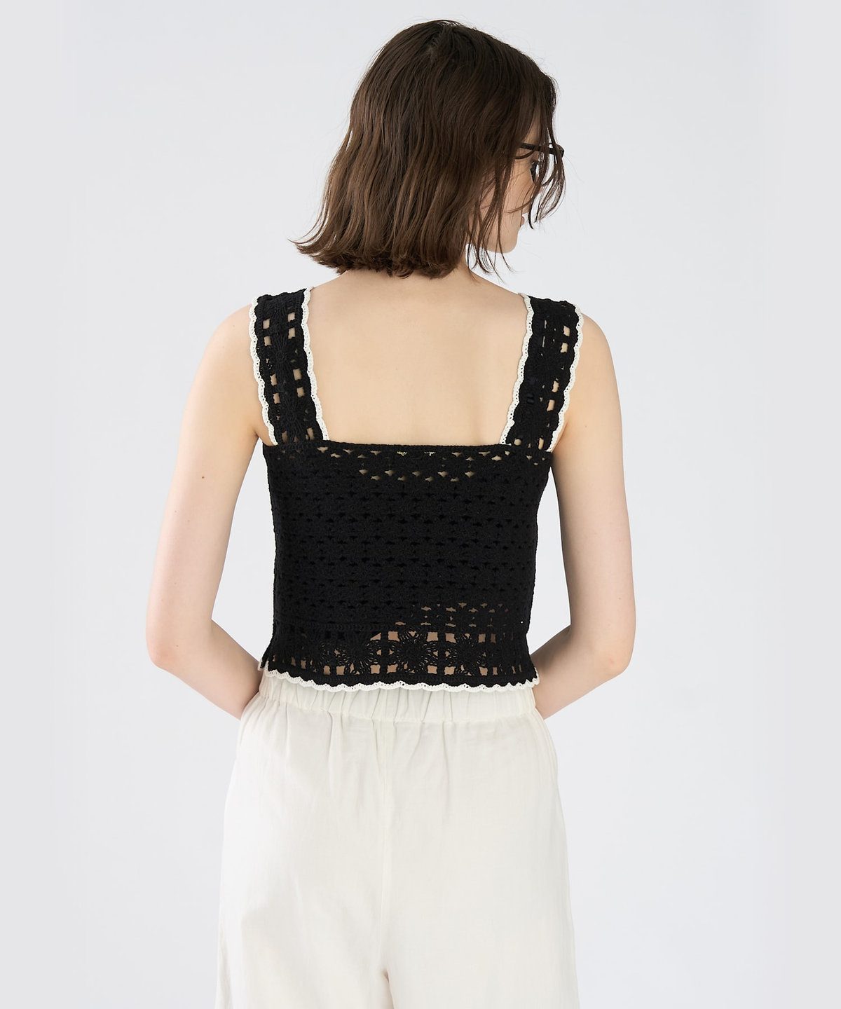 To b. by agnès b. レース 刺繍 コットン ビスチェ ブラック