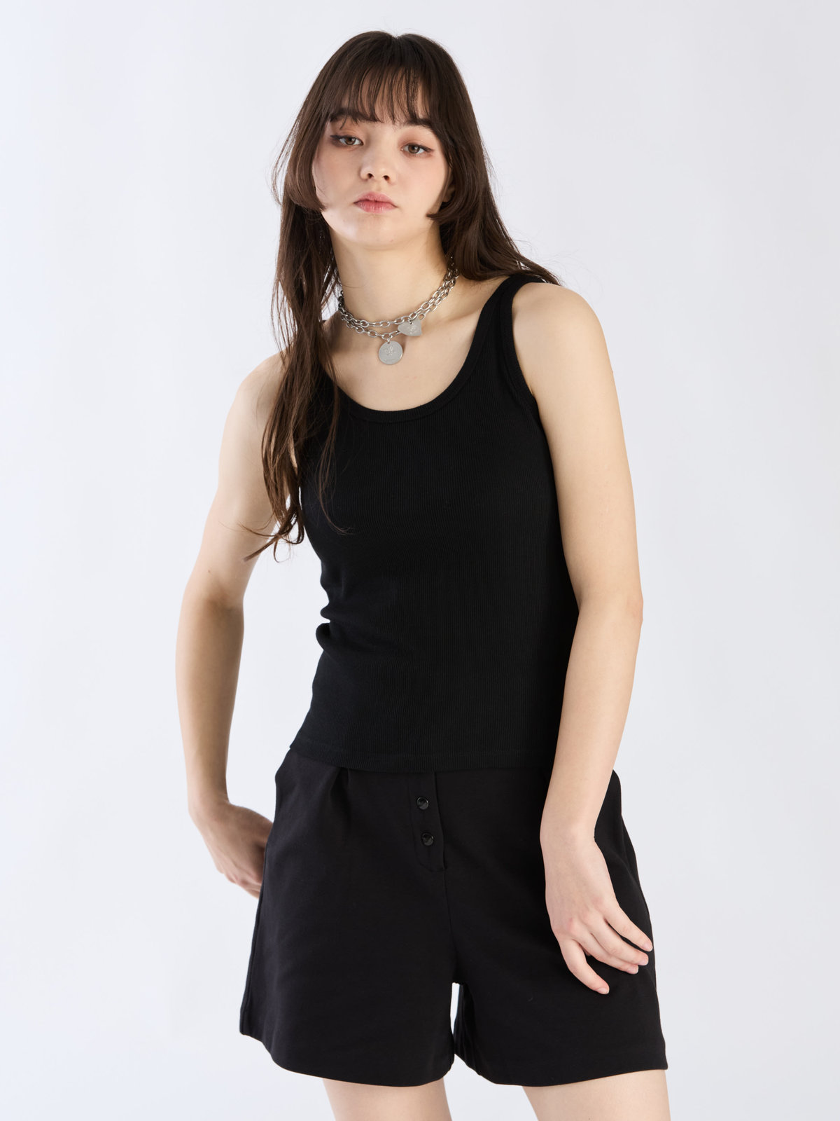 To b. by agnès b. リブ タンクトップ ブラック