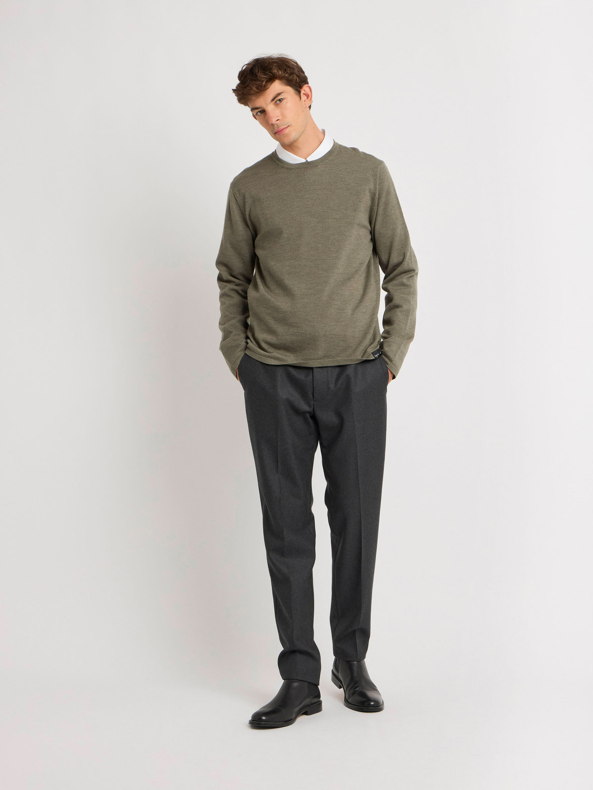 HOMME メンズ メンズ メリノウール 長袖 ニットプルオーバー ”Park” グリーン