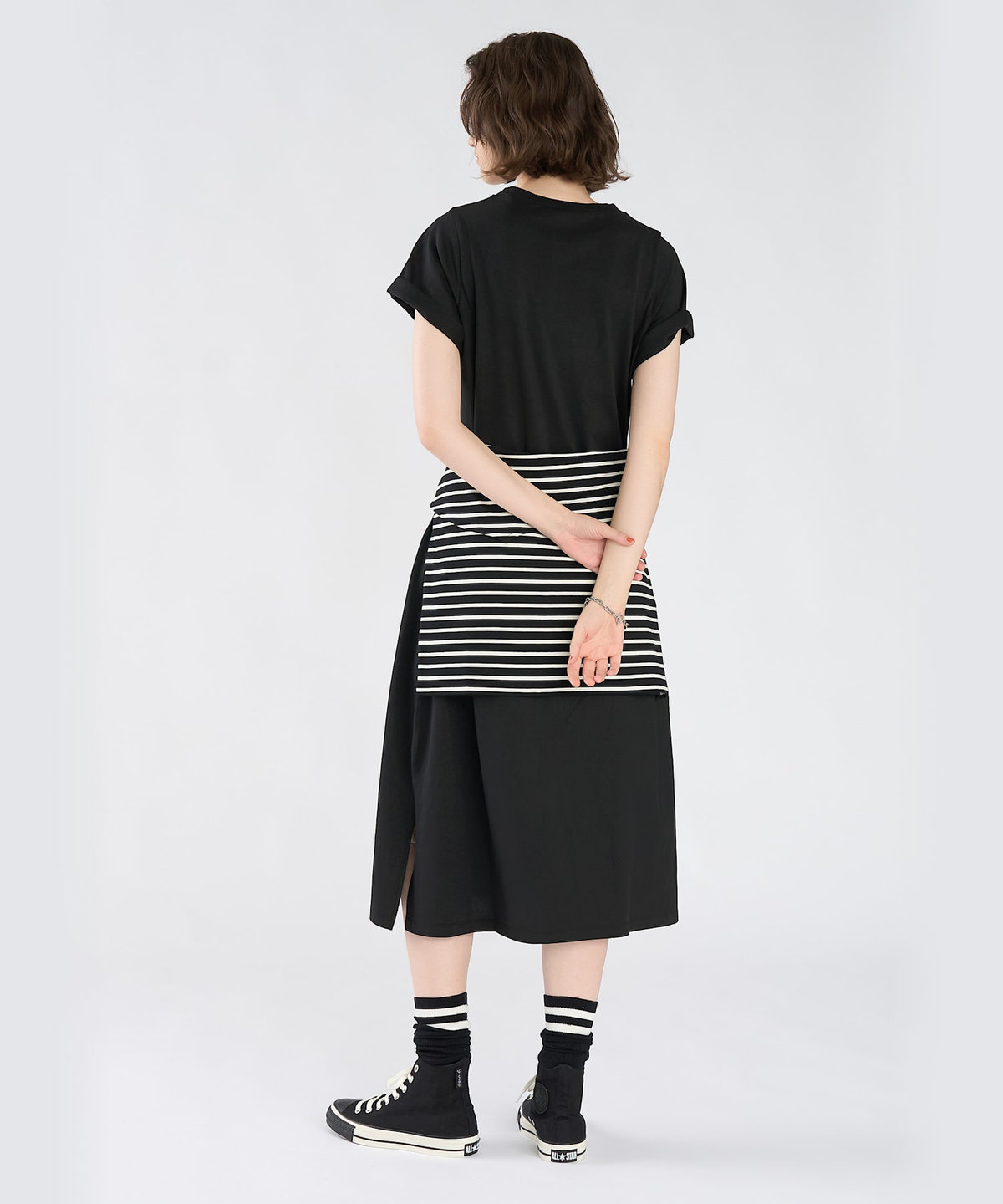 To b. by agnès b. ロゴ プリント コットン 半袖 ロング ワンピース ブラック