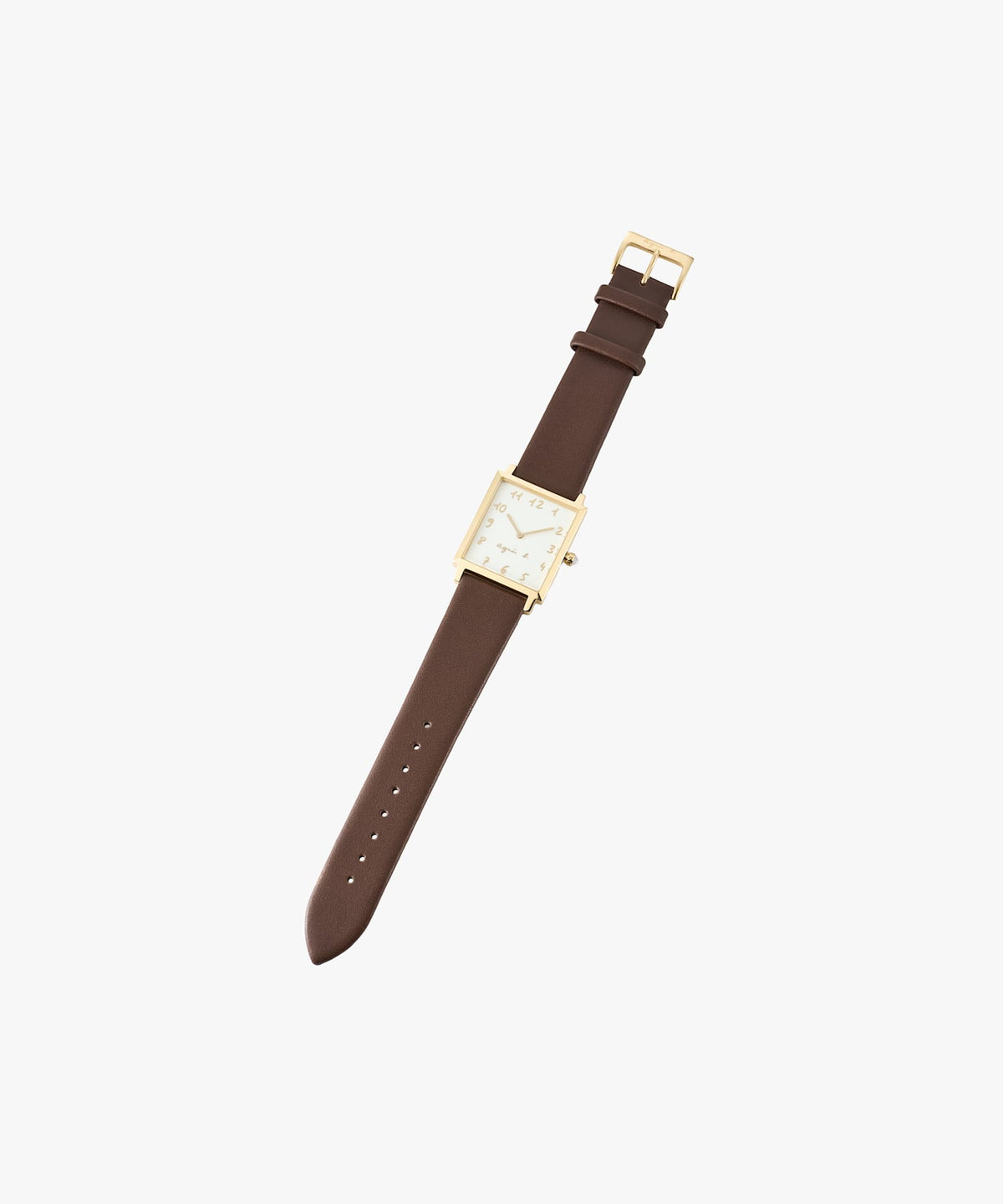 HOMME メンズ ブラウン レザー スクエア ウォッチ "Marcello" ダークブラウン
