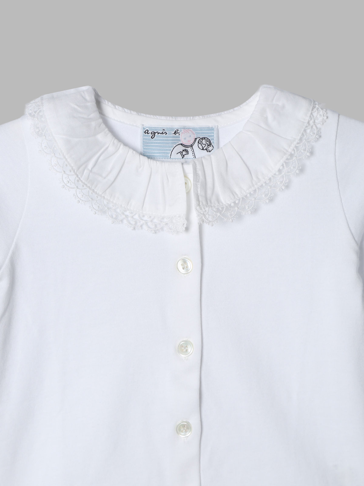 ENFANT ベビー ベビー コットン フリル レース ブラウス "Volant Dentelle" ホワイト