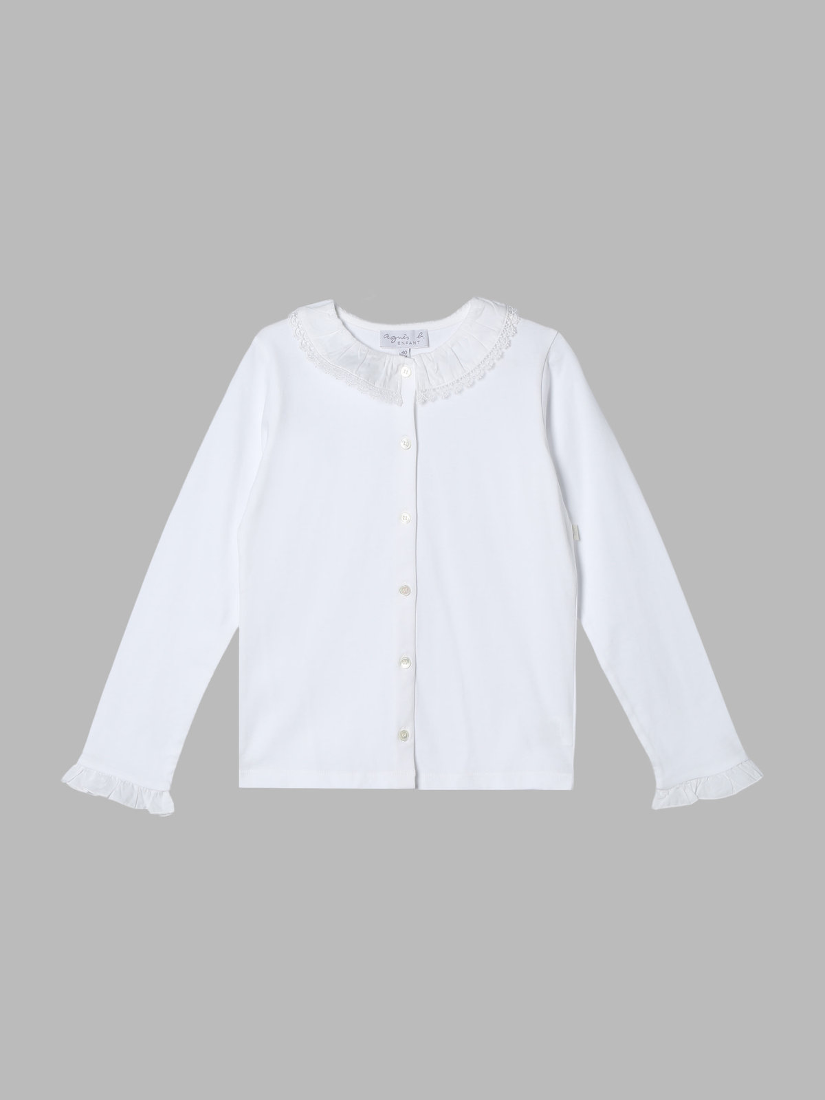 ENFANT ガールズ キッズ コットン フリル レース ブラウス "Volant Dentelle" ホワイト