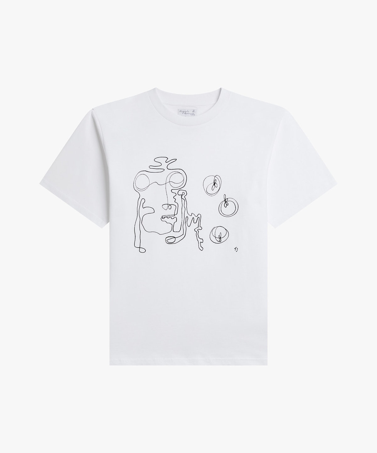 HOMME メンズ メンズ プリント コットン 半袖 アーティスト Tシャツ "Jen Cri" ホワイト