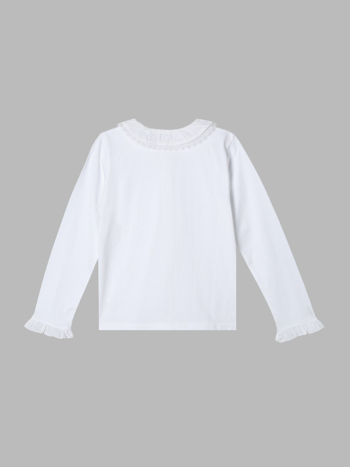 ENFANT ガールズ キッズ コットン フリル レース ブラウス "Volant Dentelle" ホワイト