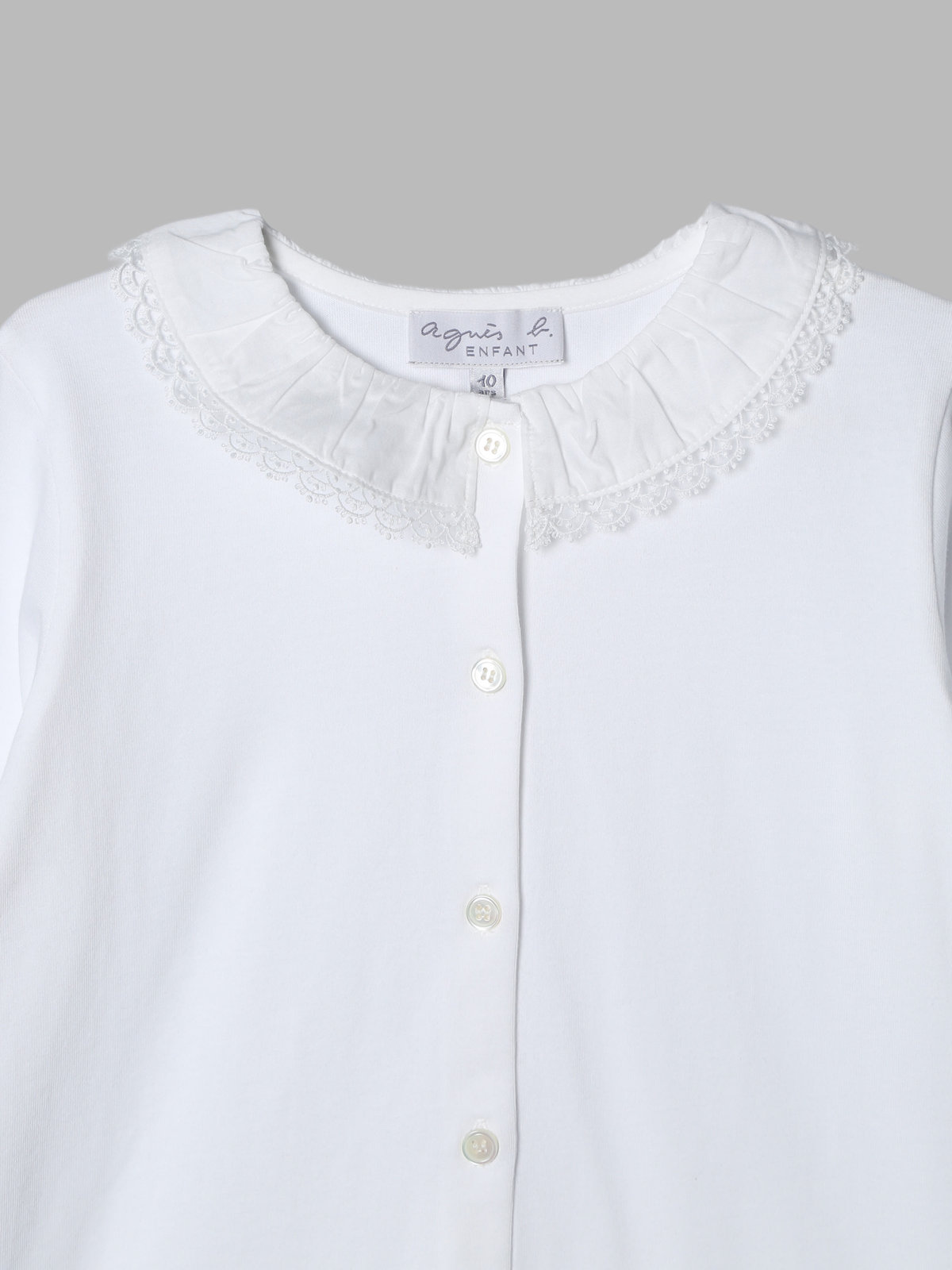 ENFANT ガールズ キッズ コットン フリル レース ブラウス "Volant Dentelle" ホワイト