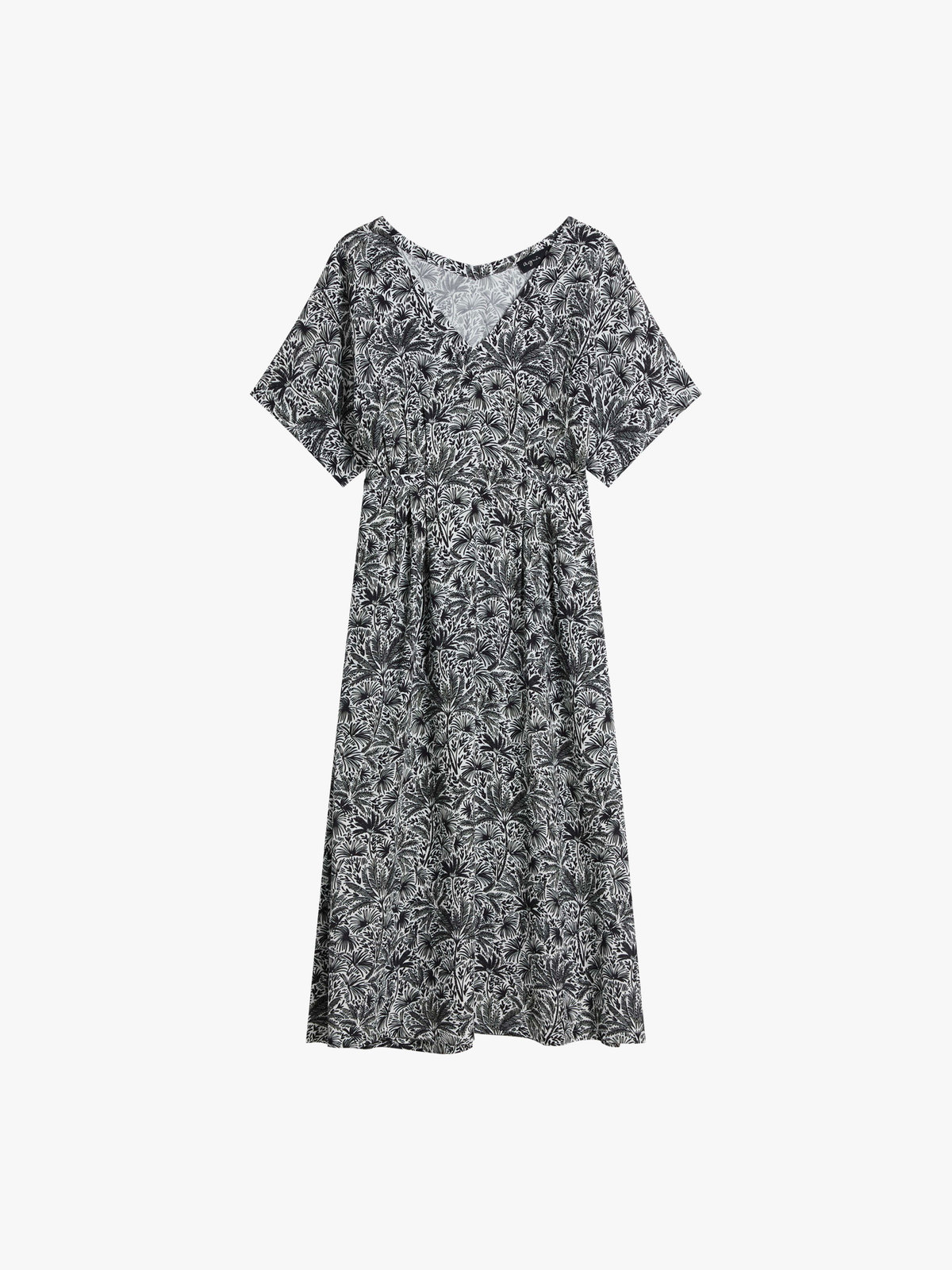 FEMME ウィメンズ プリント 半袖 Vネック ワンピース ブラック