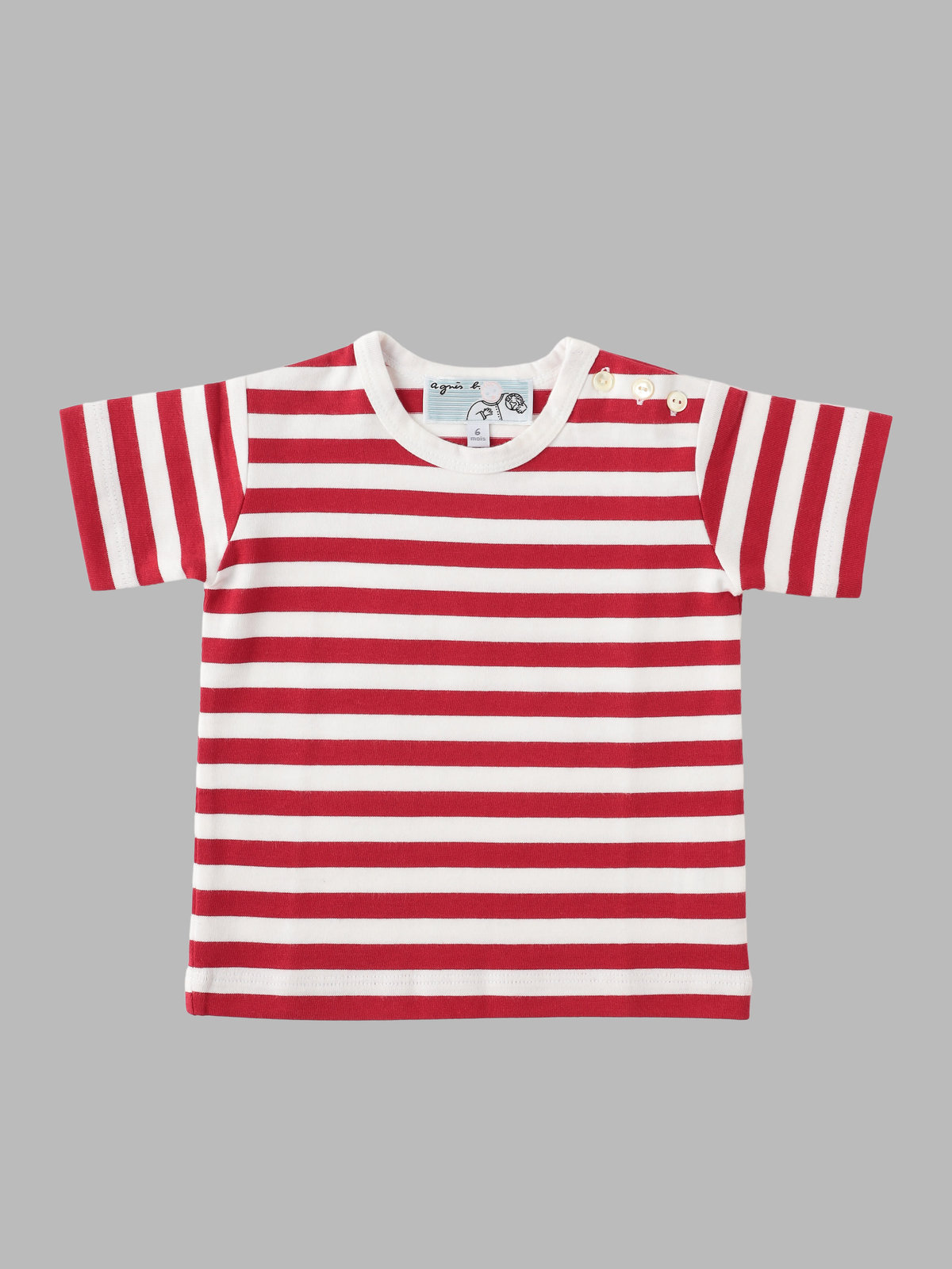 ENFANT ベビー ベビー コットン 細ボーダー 半袖 Tシャツ レッド×ホワイト