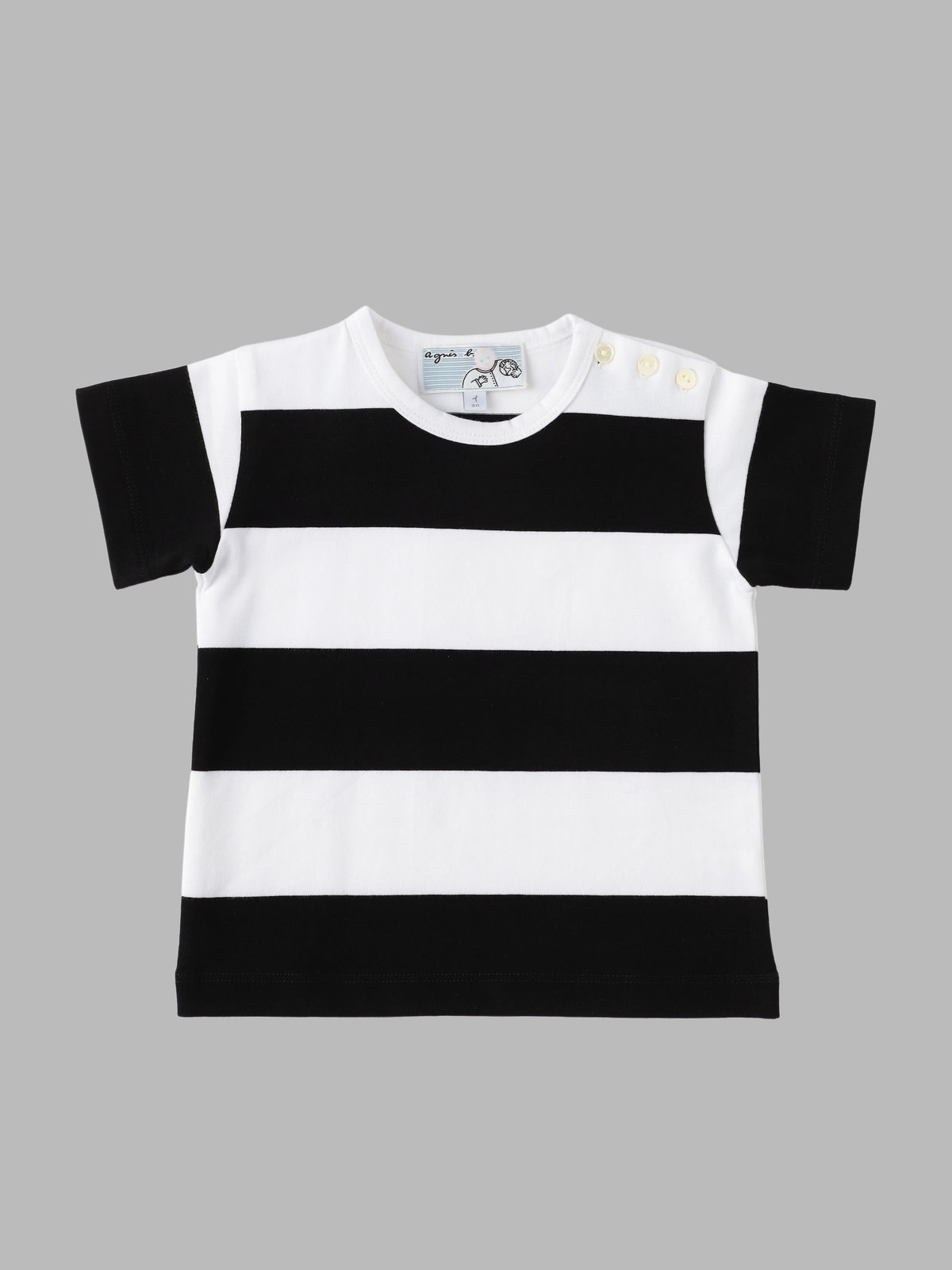 ENFANT ベビー ベビー コットン 太ボーダー 半袖 Tシャツ ホワイト×ブラック