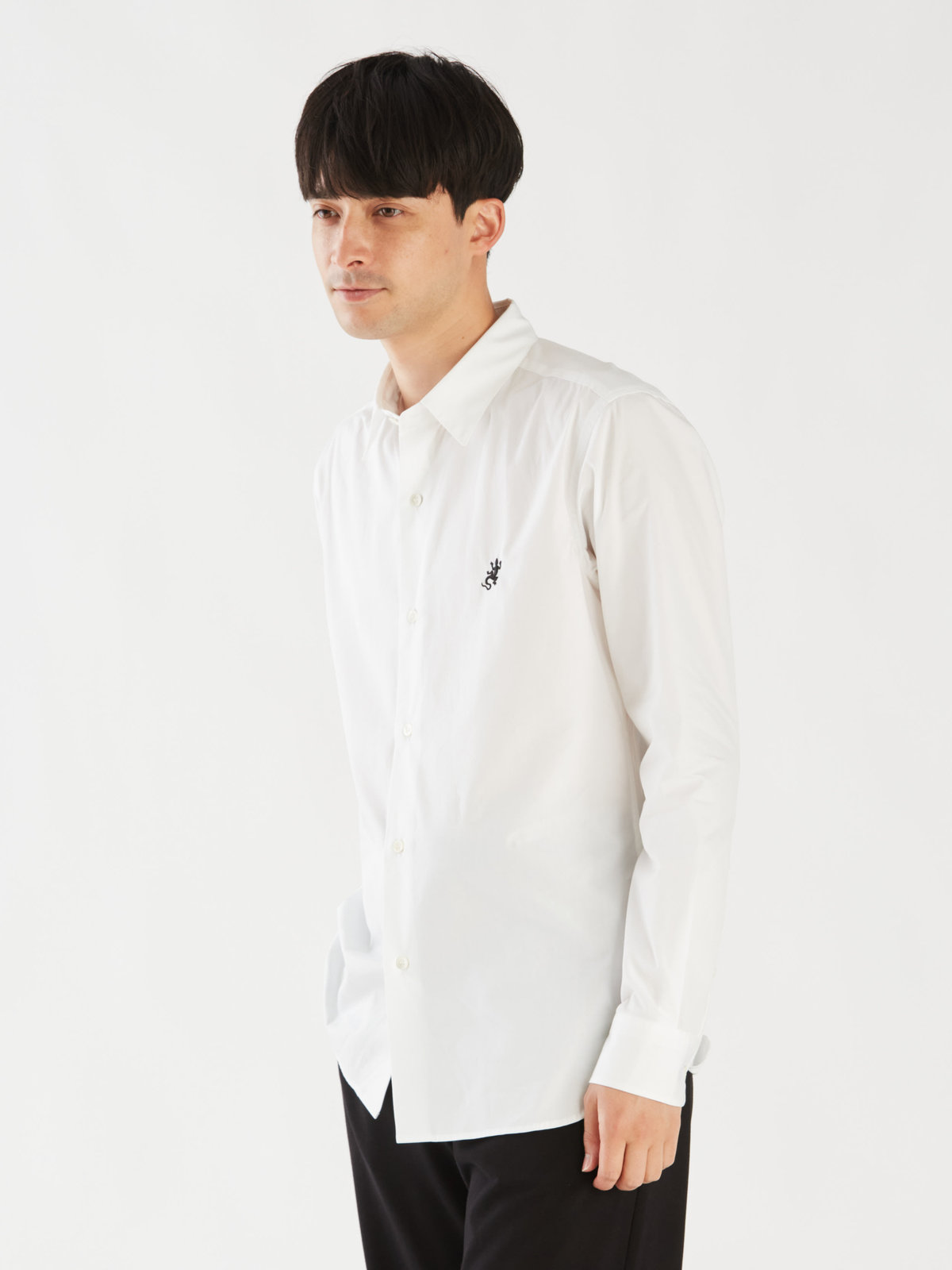 HOMME メンズ メンズ アイコニック 刺繍 コットン 長袖 シャツ ”Lezard” ホワイト