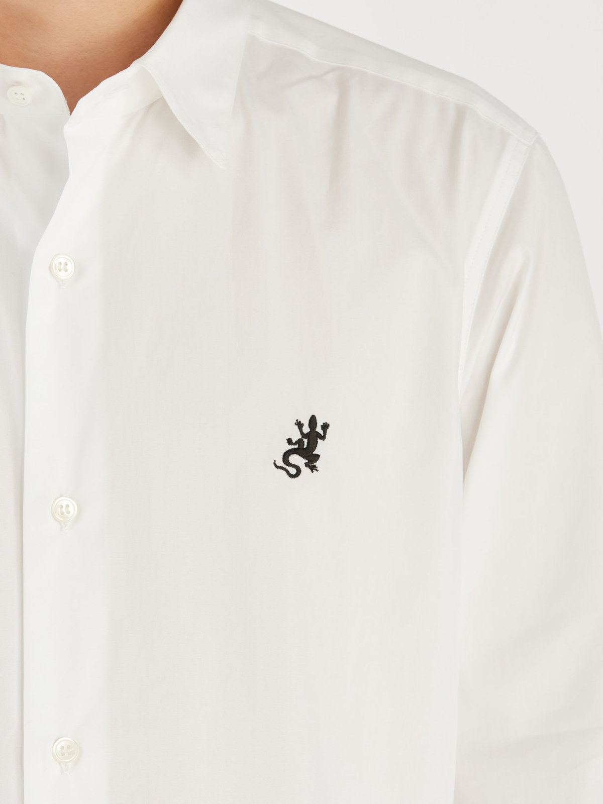 HOMME メンズ メンズ アイコニック 刺繍 コットン 長袖 シャツ ”Lezard” ホワイト