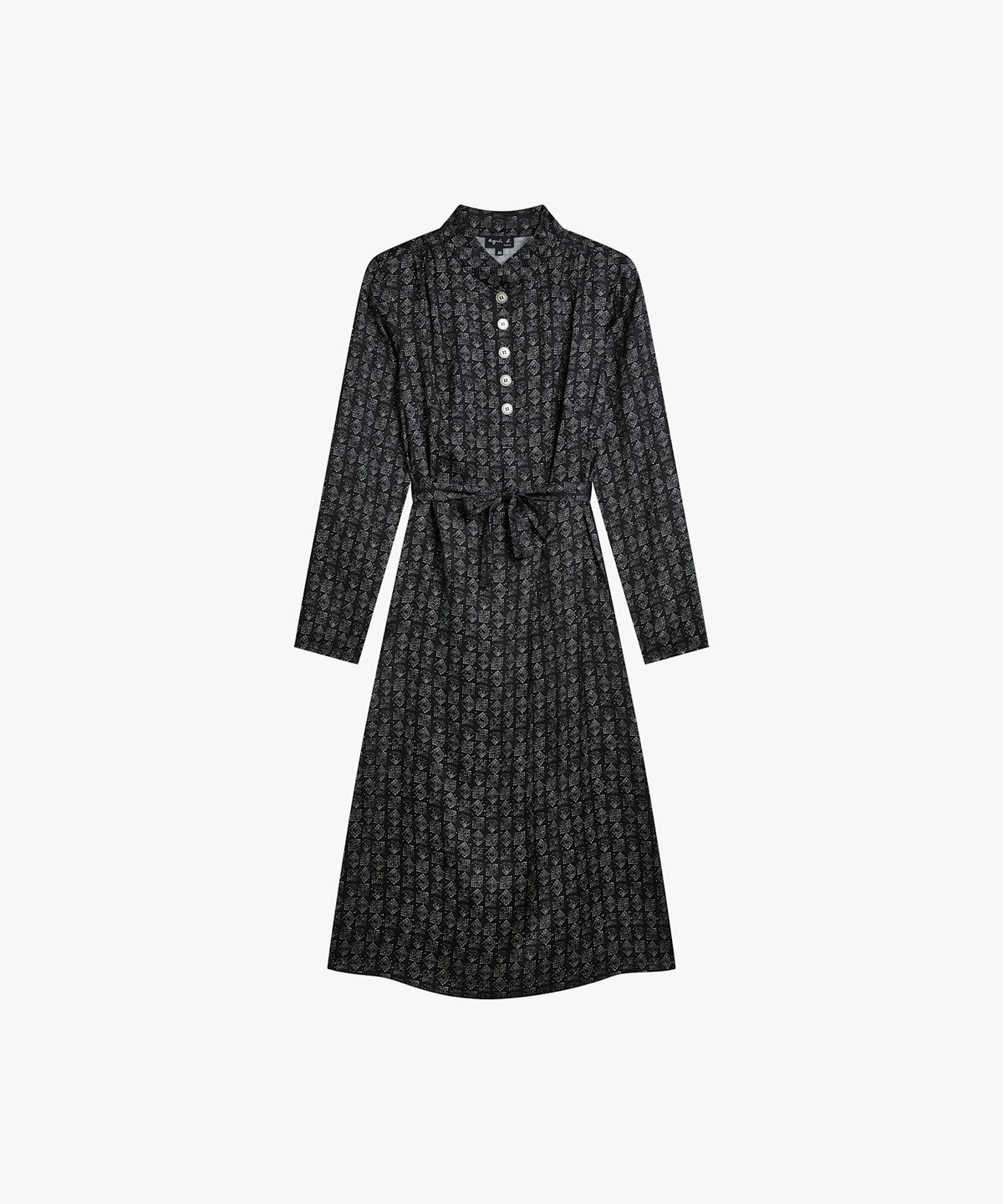 FEMME ウィメンズ プリント スタンドカラー 長袖 ワンピース "Madelyn" ブラック
